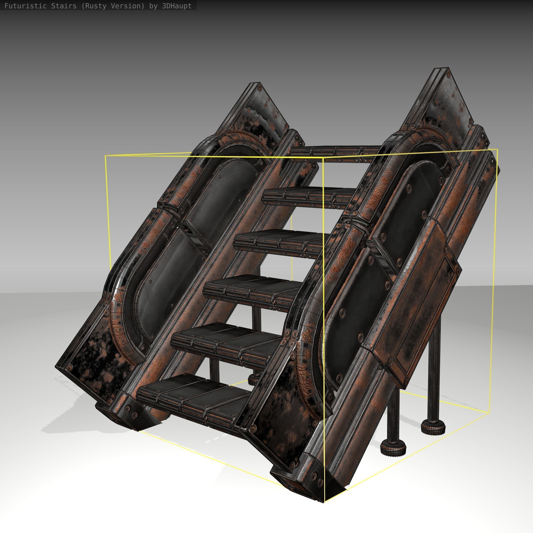 Futuristic Stairs - 24 - Rusty Textures Low-poly 3D model_22