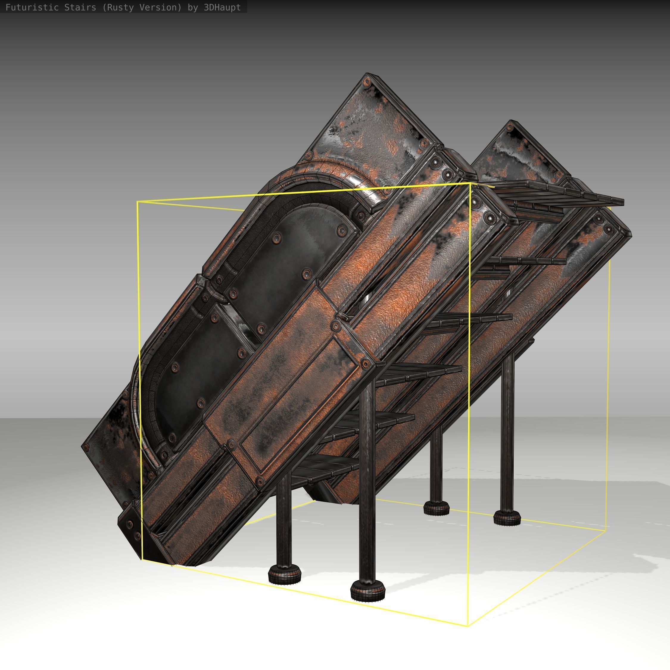 Futuristic Stairs - 24 - Rusty Textures Low-poly 3D model_9