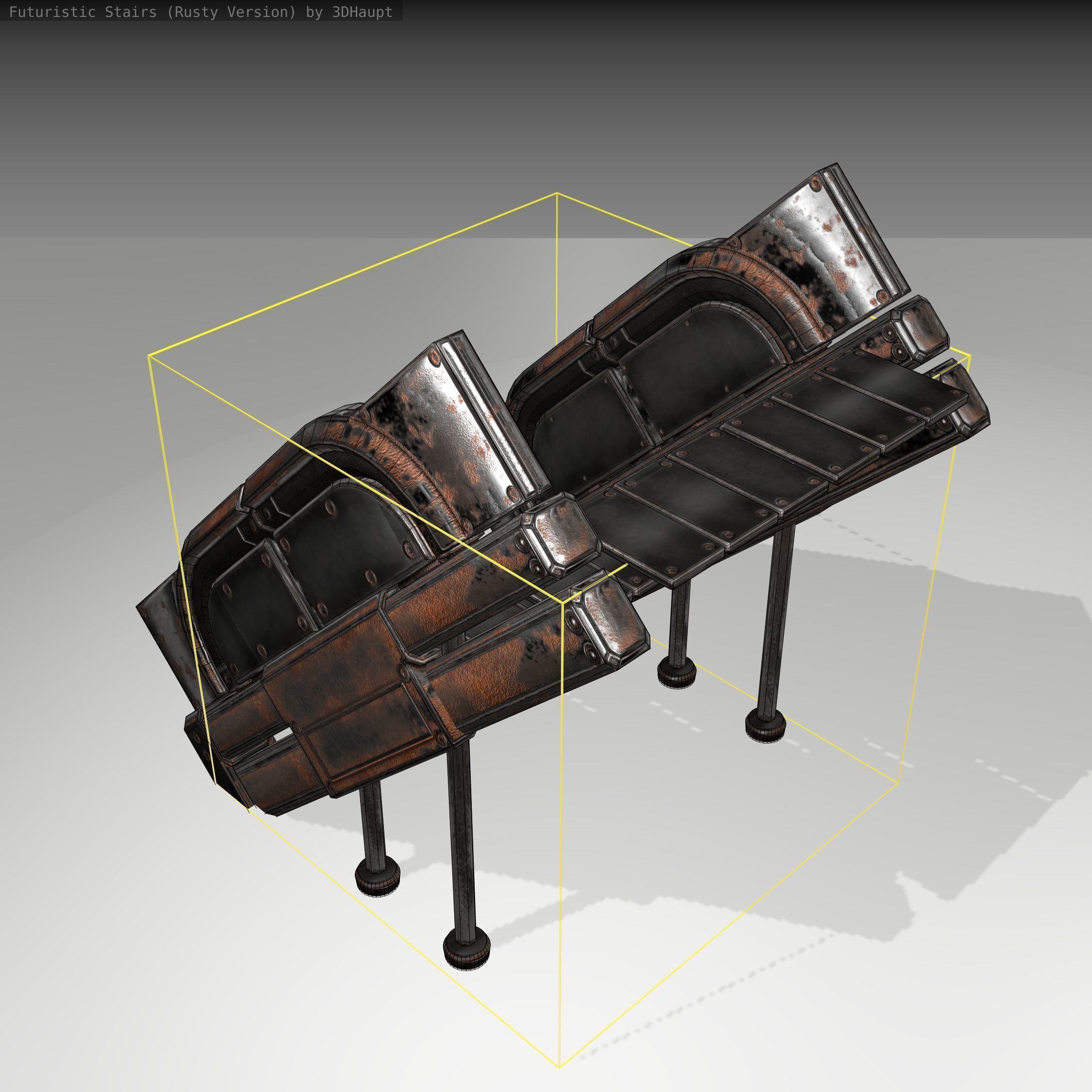 Futuristic Stairs - 24 - Rusty Textures Low-poly 3D model_1