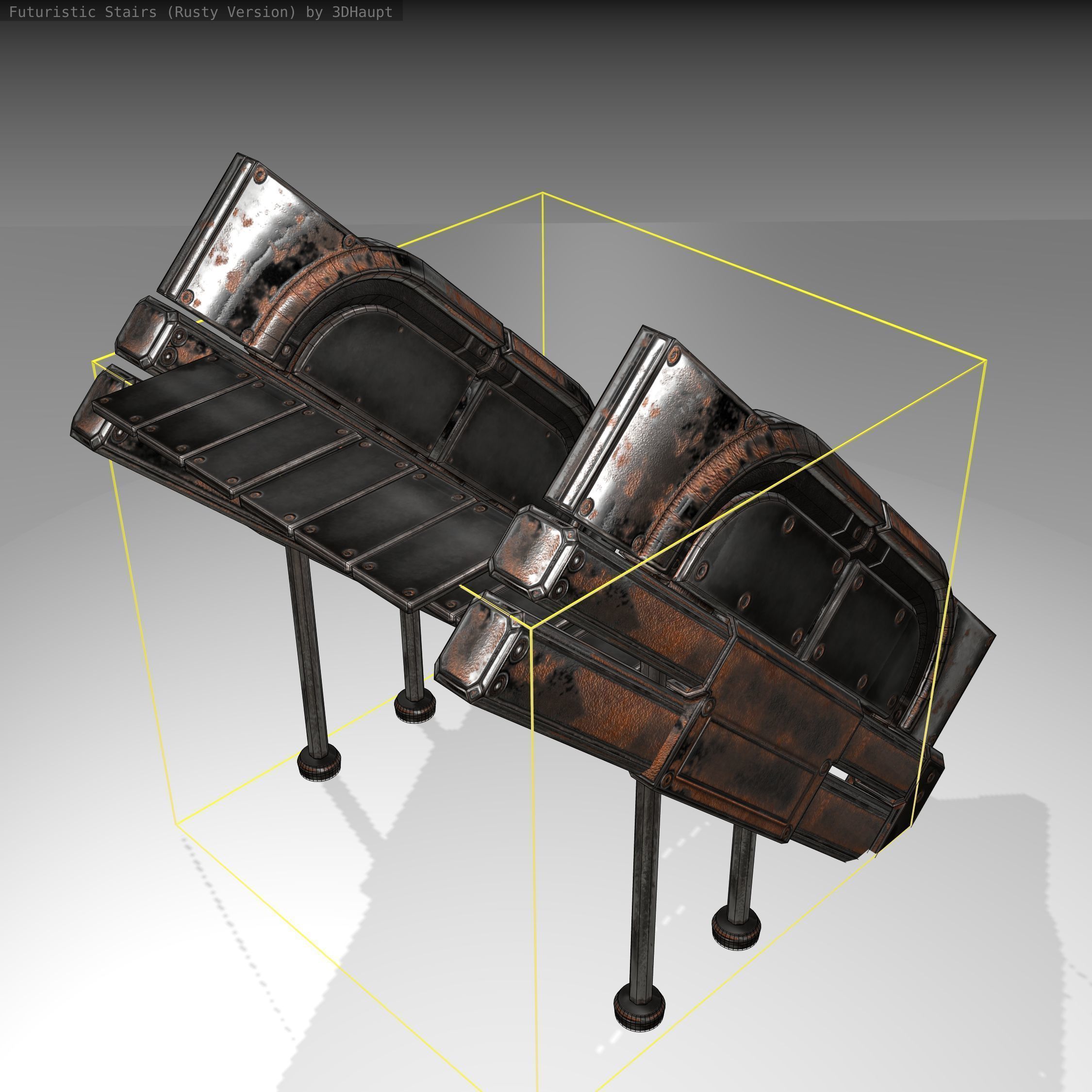 Futuristic Stairs - 24 - Rusty Textures Low-poly 3D model_3