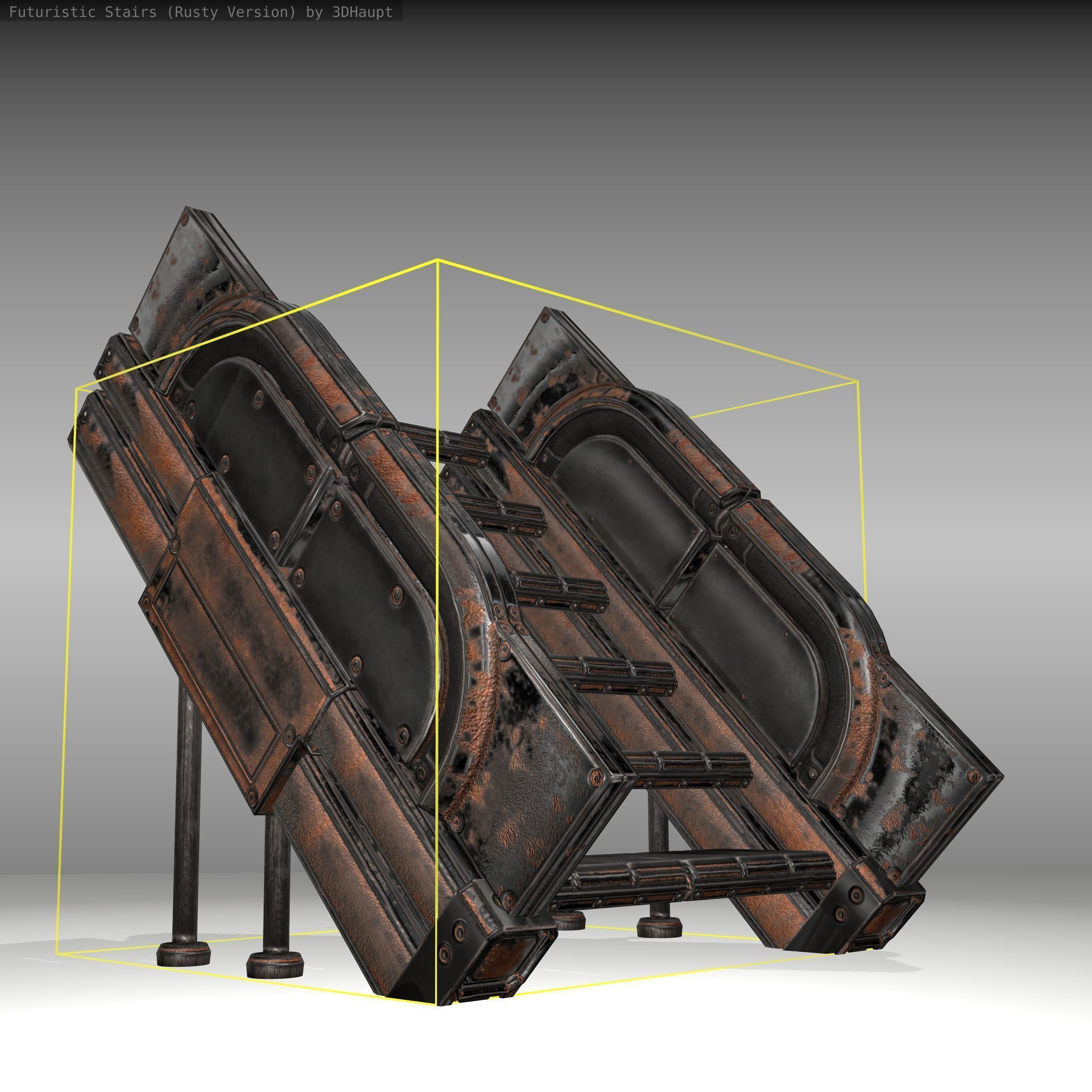 Futuristic Stairs - 24 - Rusty Textures Low-poly 3D model_21