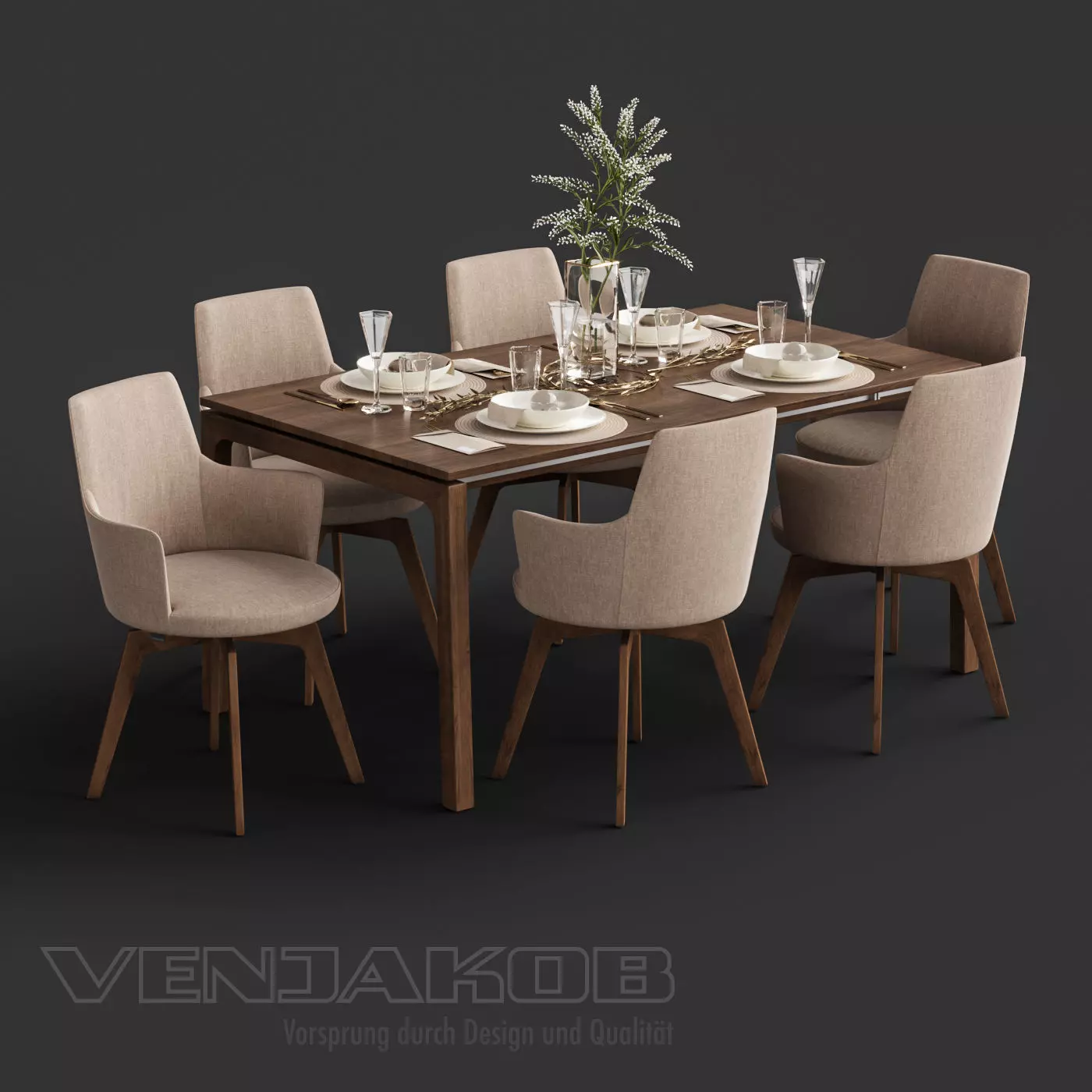Venjakob Alexia Chair with Dining Table ET388 3D model_0