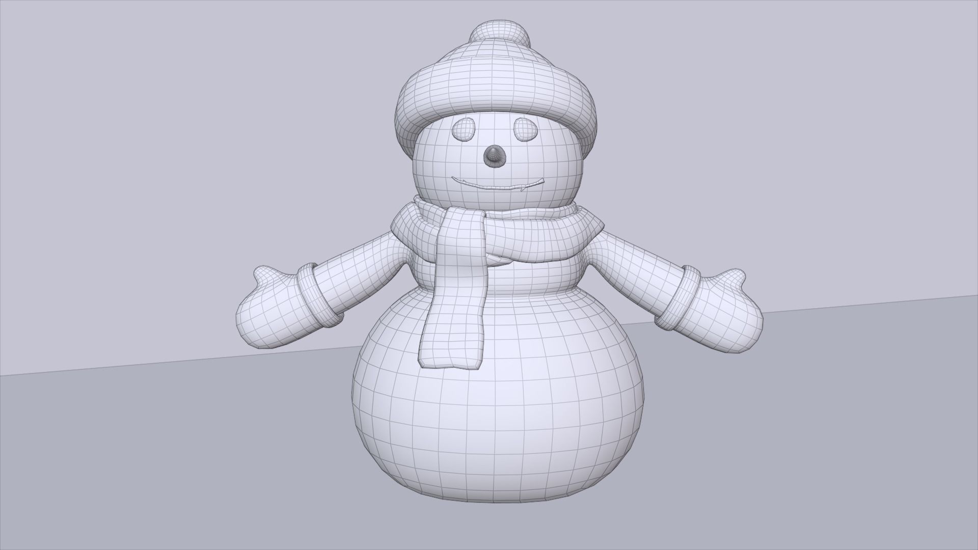 Snowman wearing scarf and hat Low-poly 3D model_6