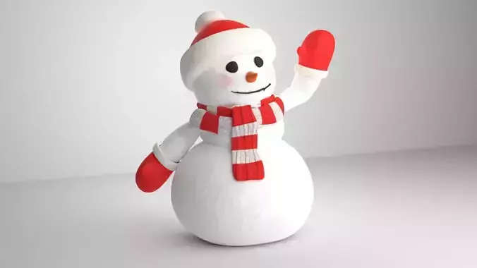Snowman wearing scarf and hat Low-poly 3D model