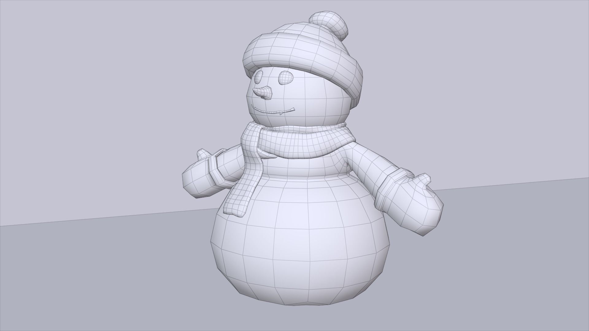 Snowman wearing scarf and hat Low-poly 3D model_11