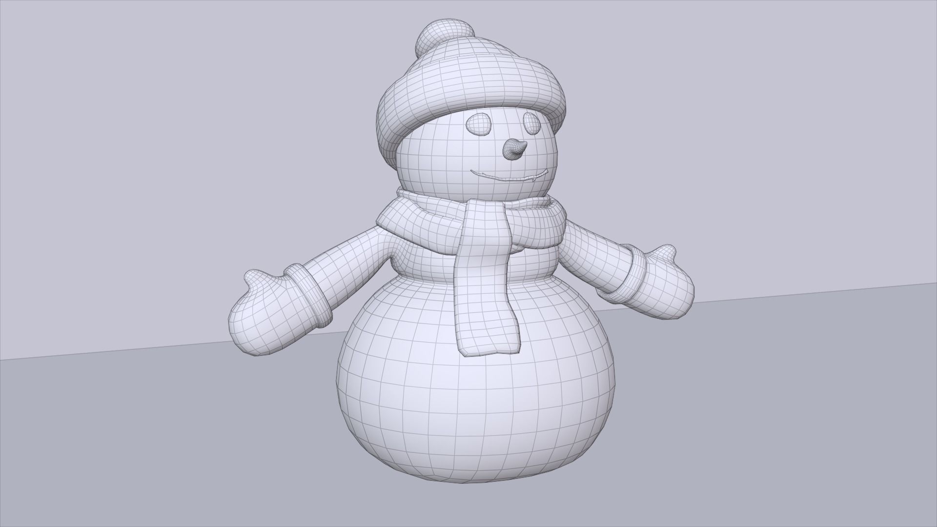 Snowman wearing scarf and hat Low-poly 3D model_2