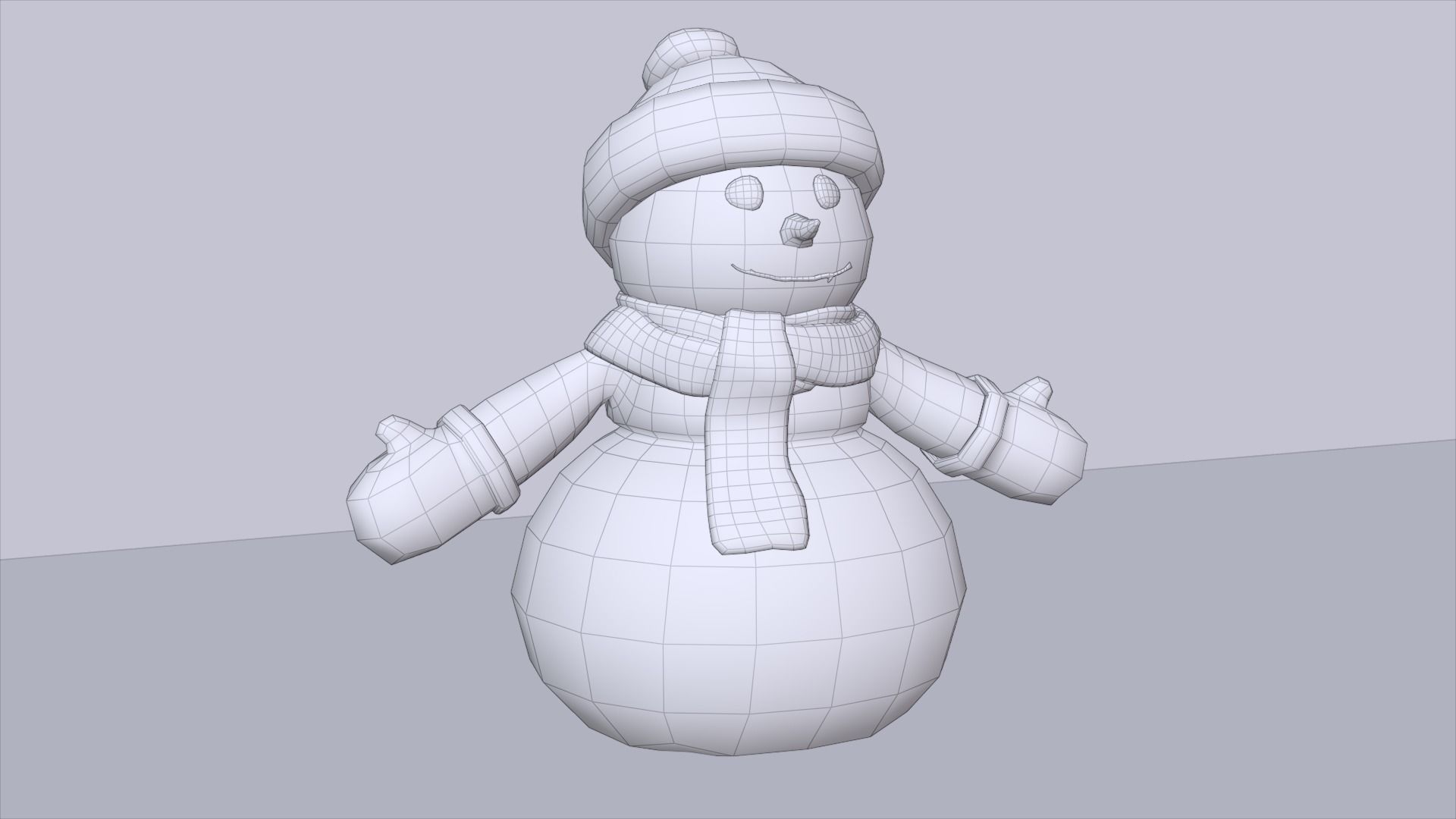 Snowman wearing scarf and hat Low-poly 3D model_3