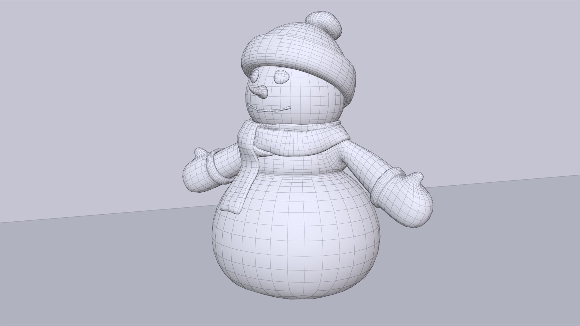Snowman wearing scarf and hat Low-poly 3D model_10