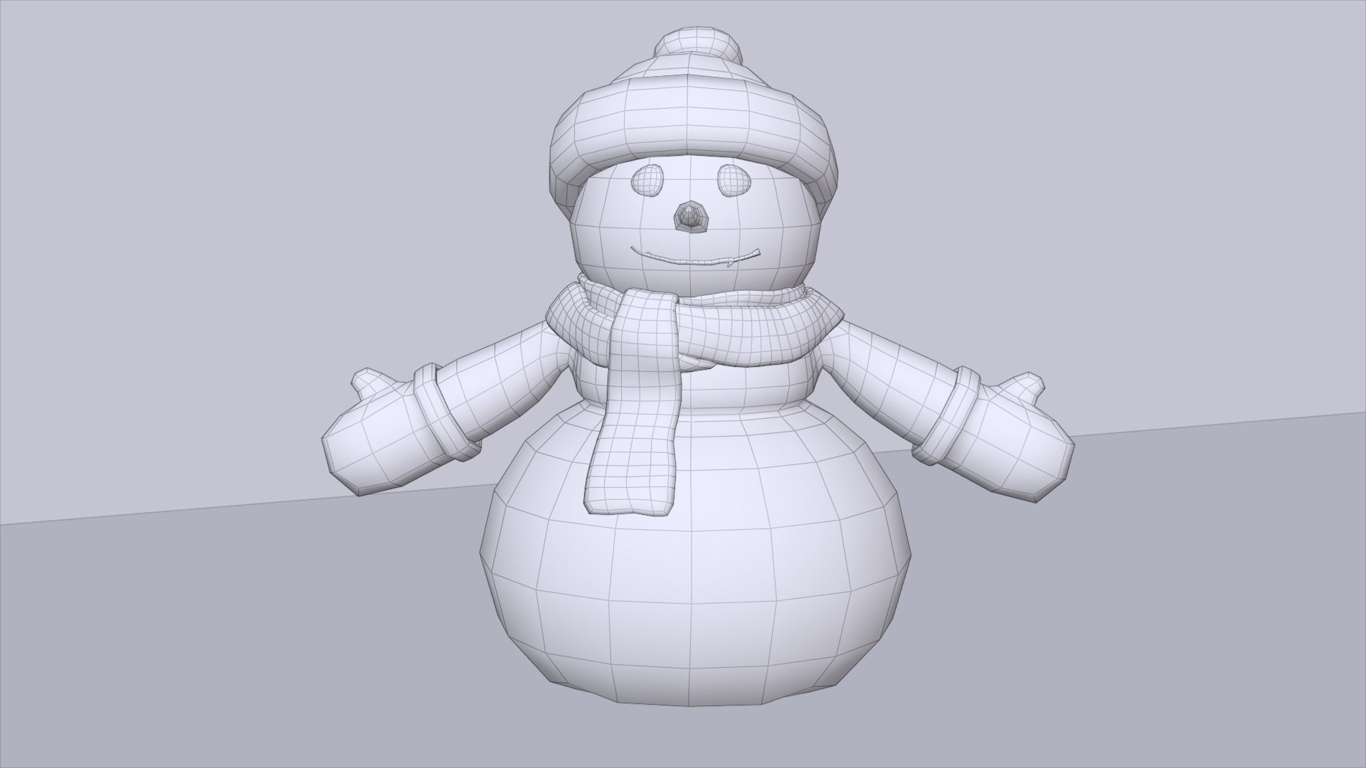 Snowman wearing scarf and hat Low-poly 3D model_7