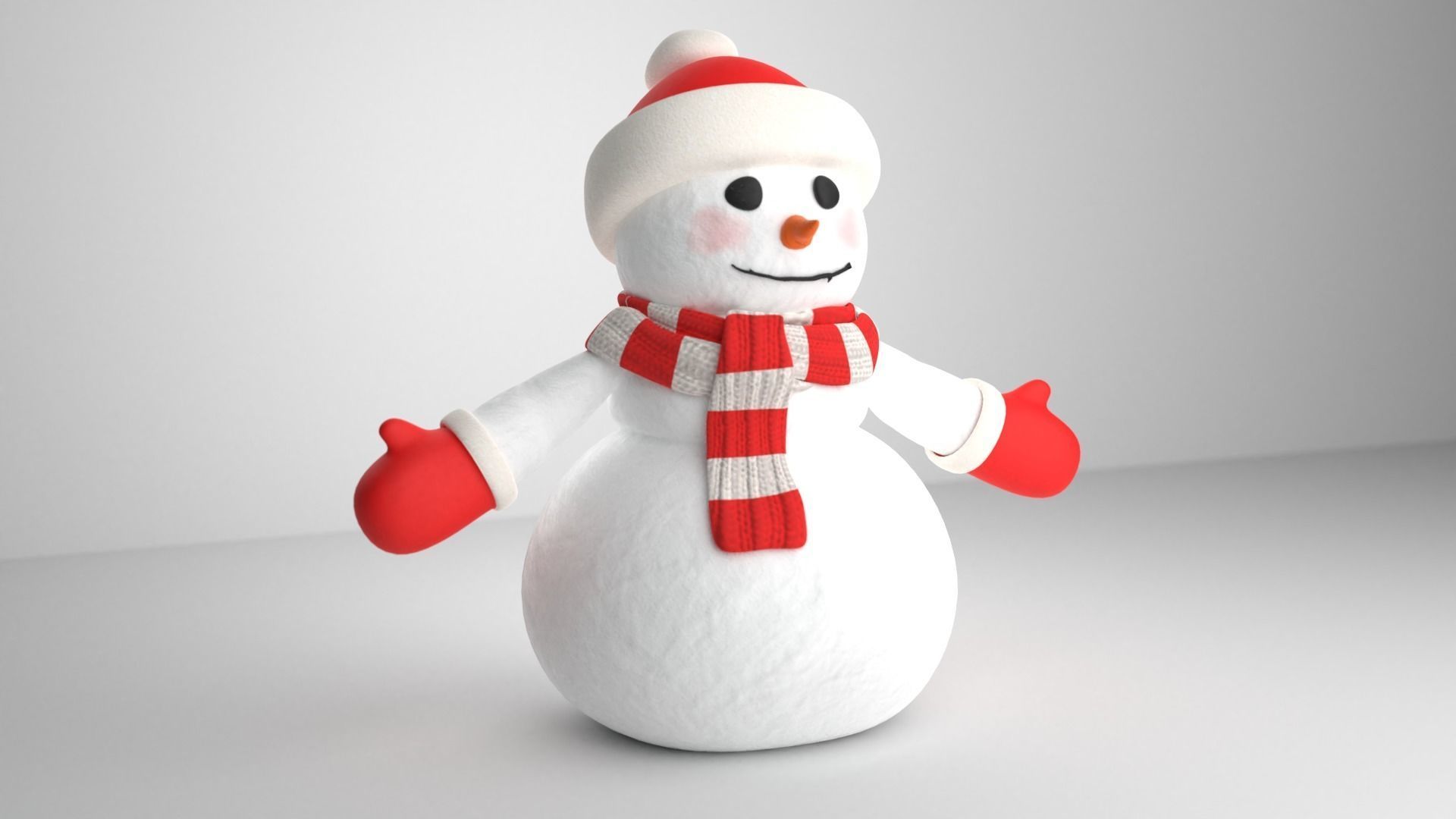 Snowman wearing scarf and hat Low-poly 3D model_1