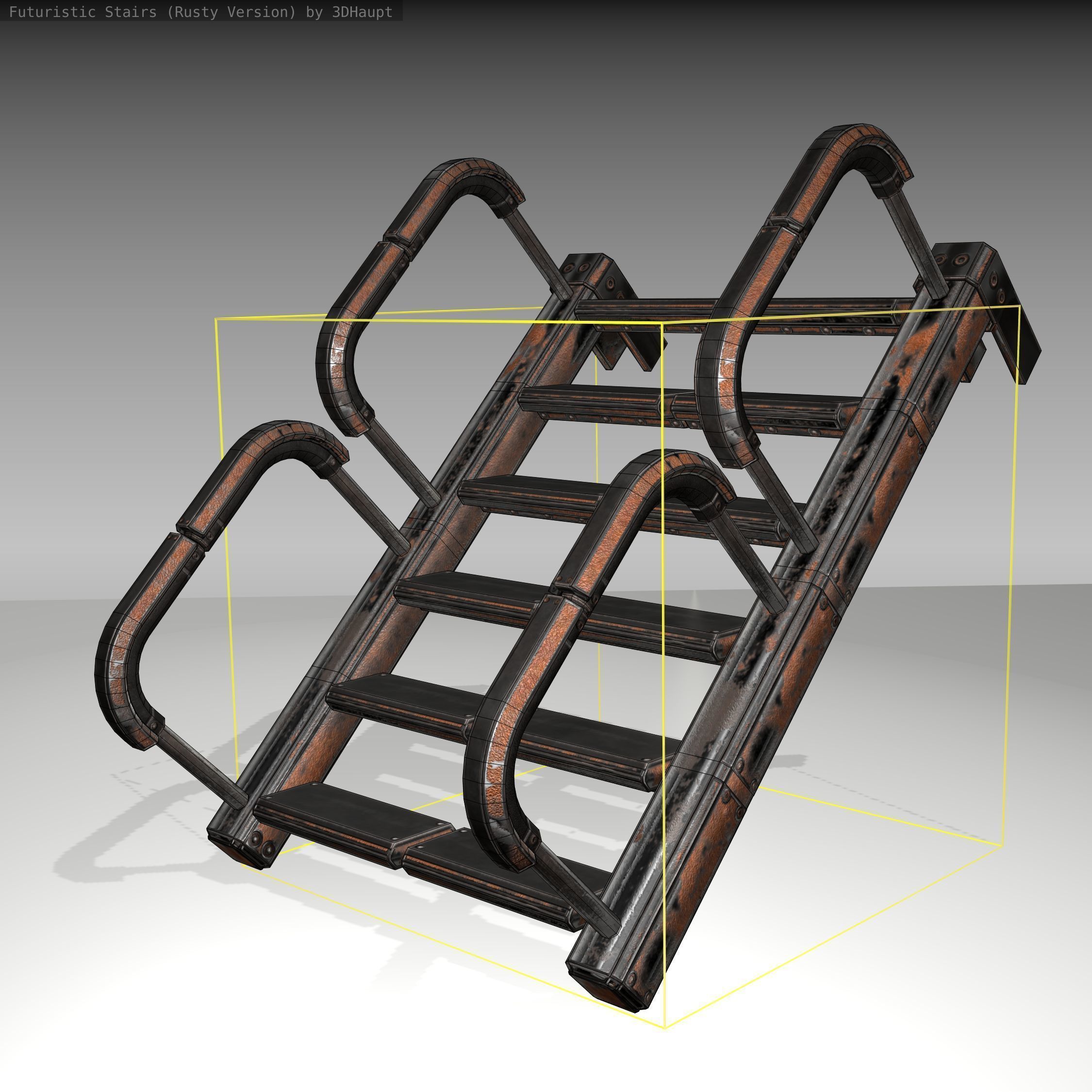 Futuristic Stairs - 26 - Rusty Textures Low-poly 3D model_22