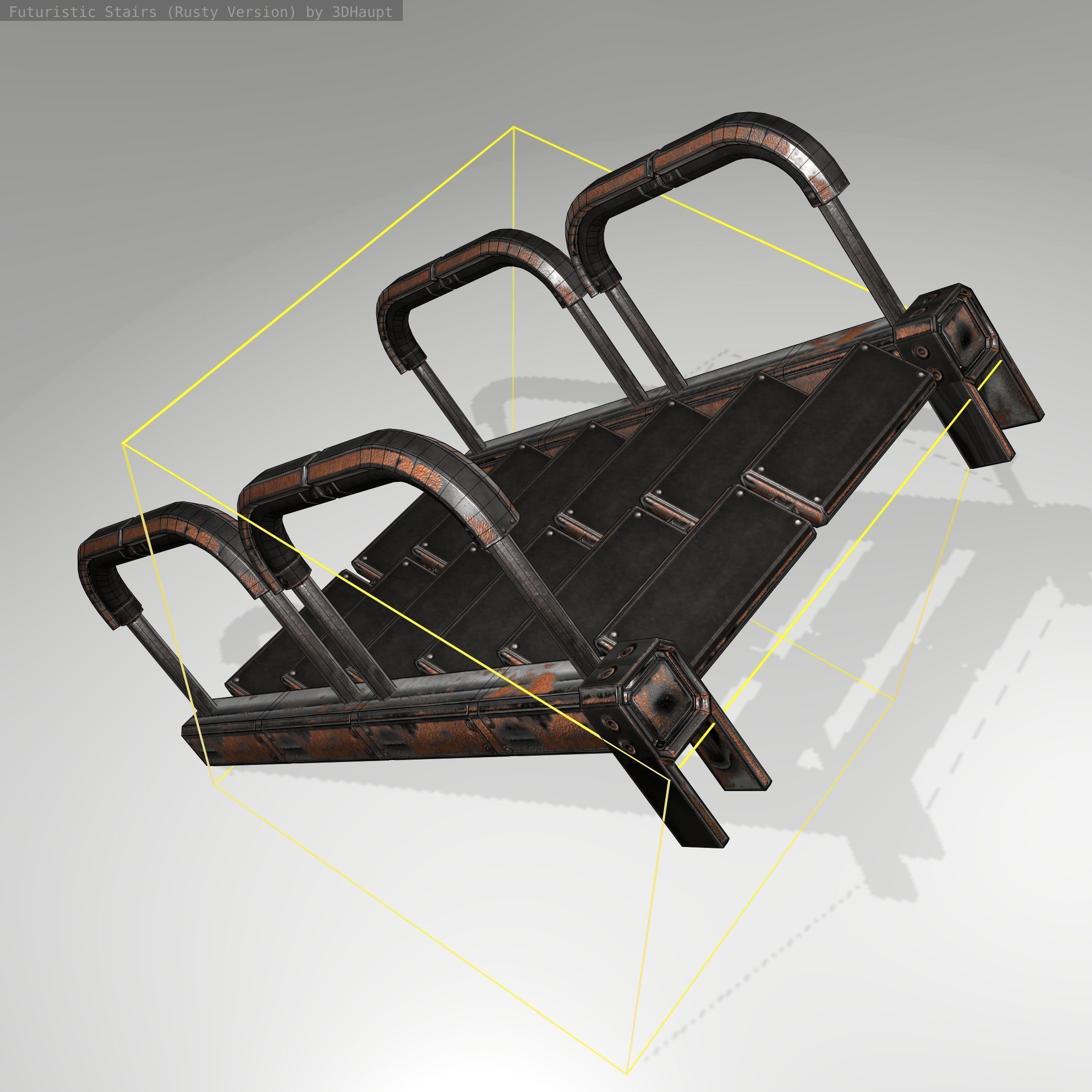 Futuristic Stairs - 26 - Rusty Textures Low-poly 3D model_16