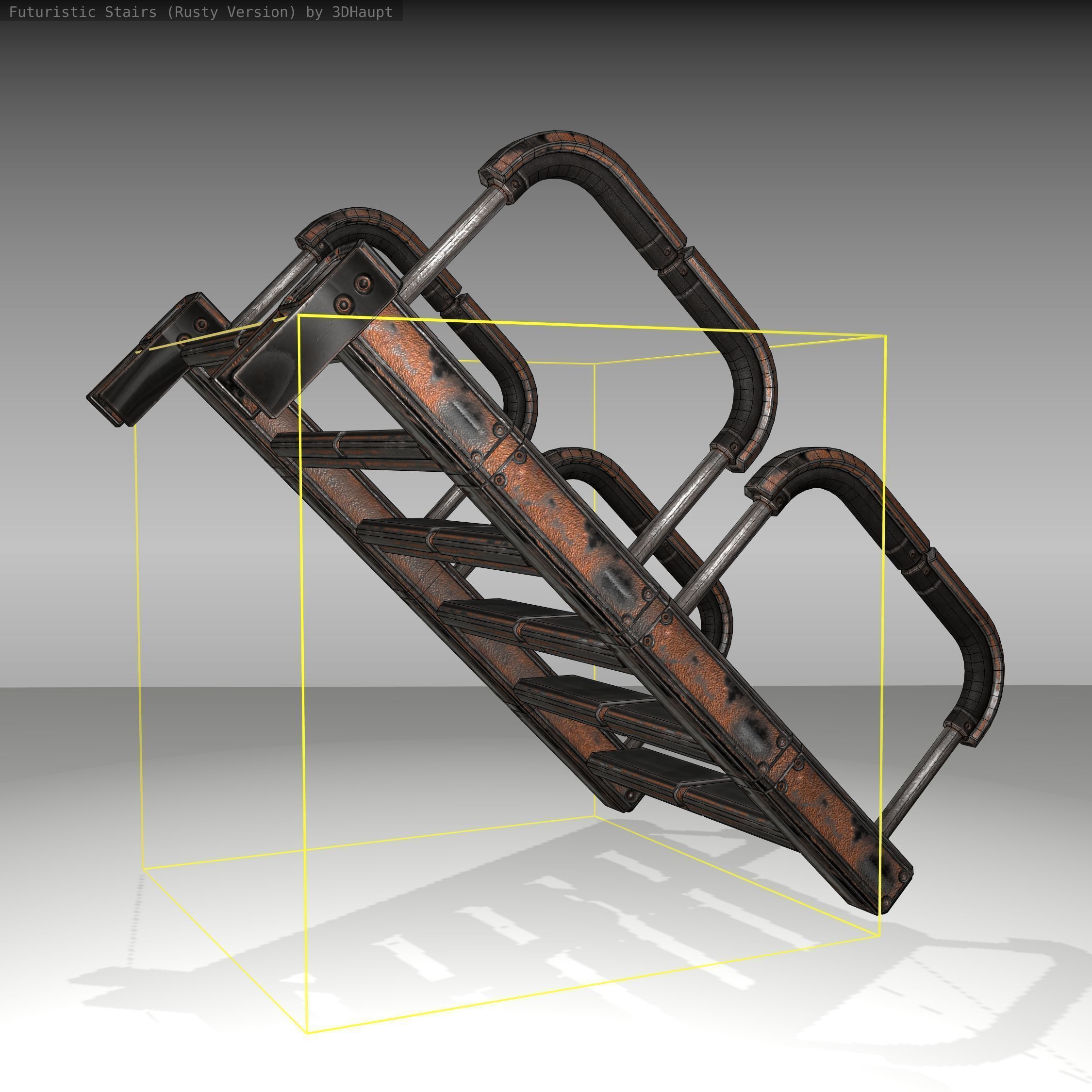 Futuristic Stairs - 26 - Rusty Textures Low-poly 3D model_11