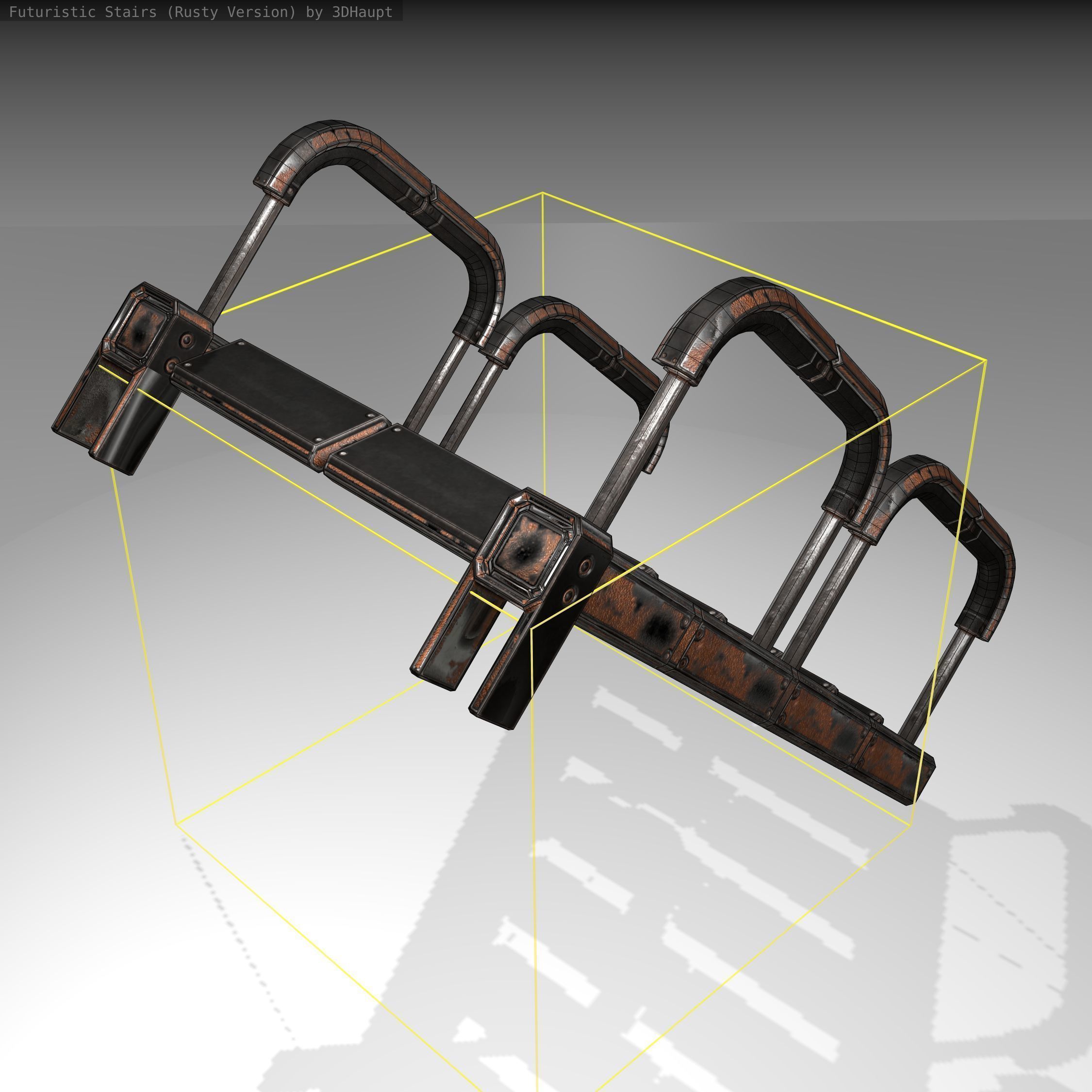 Futuristic Stairs - 26 - Rusty Textures Low-poly 3D model_3