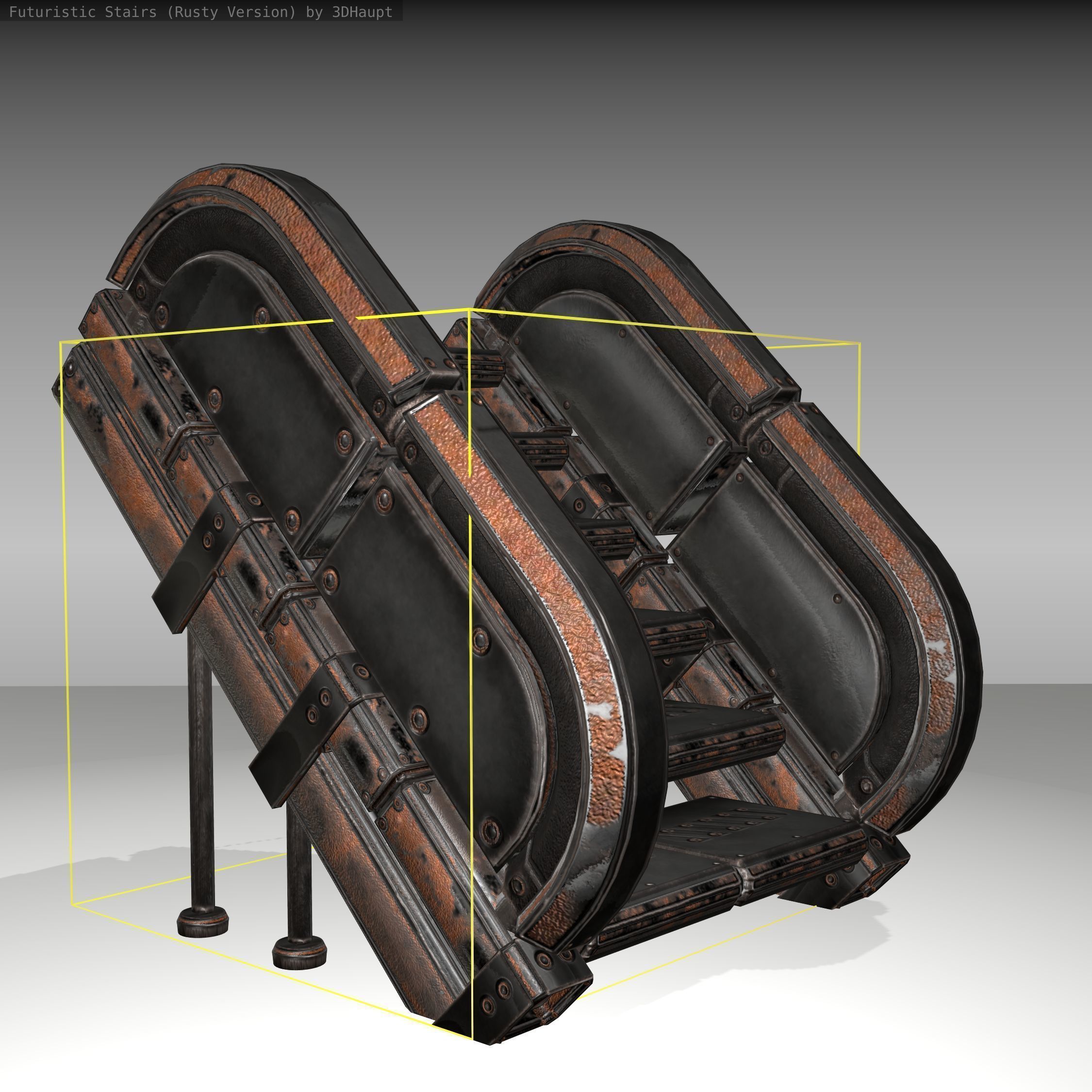 Futuristic Stairs - 32 - Rusty Textures Low-poly 3D model_12