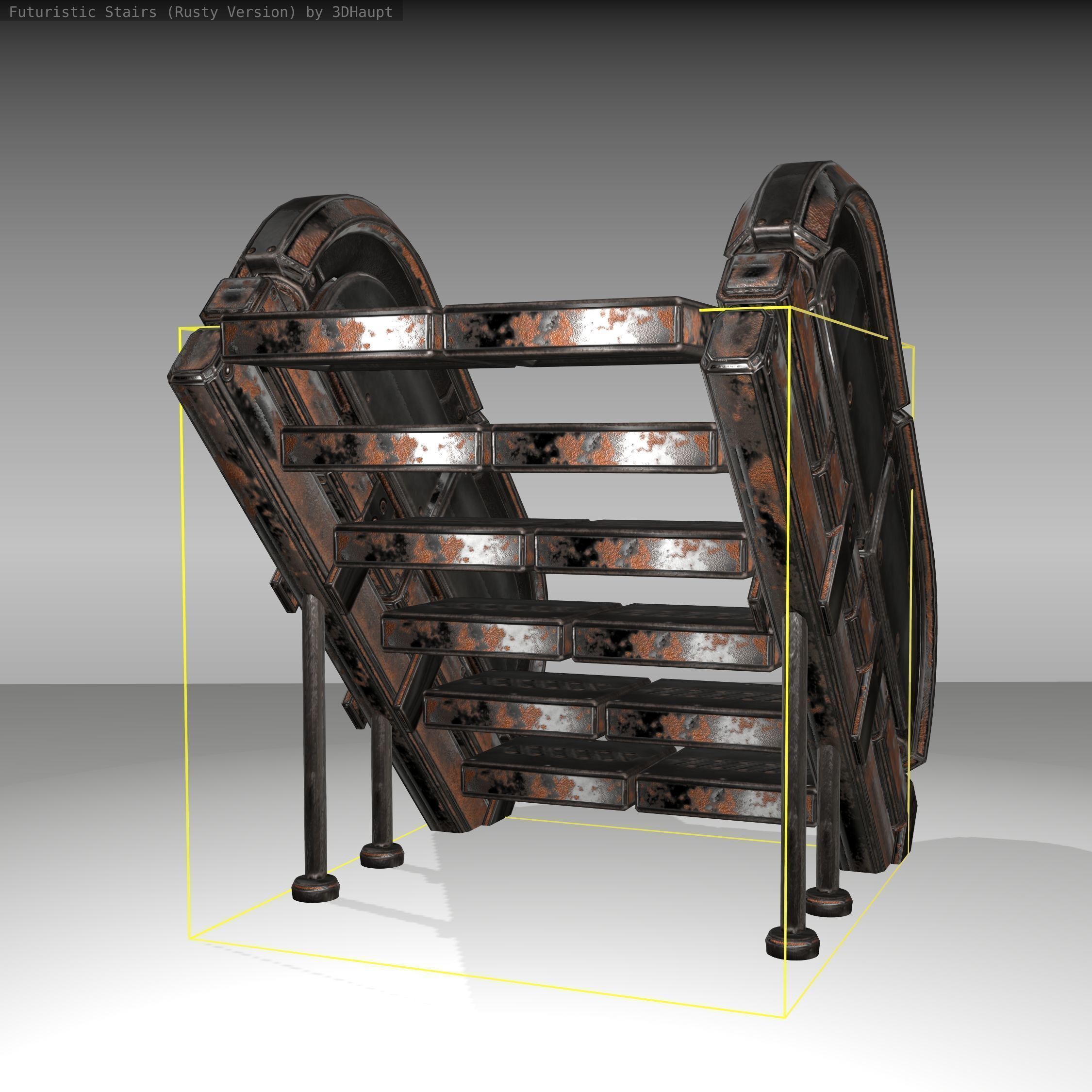 Futuristic Stairs - 32 - Rusty Textures Low-poly 3D model_10