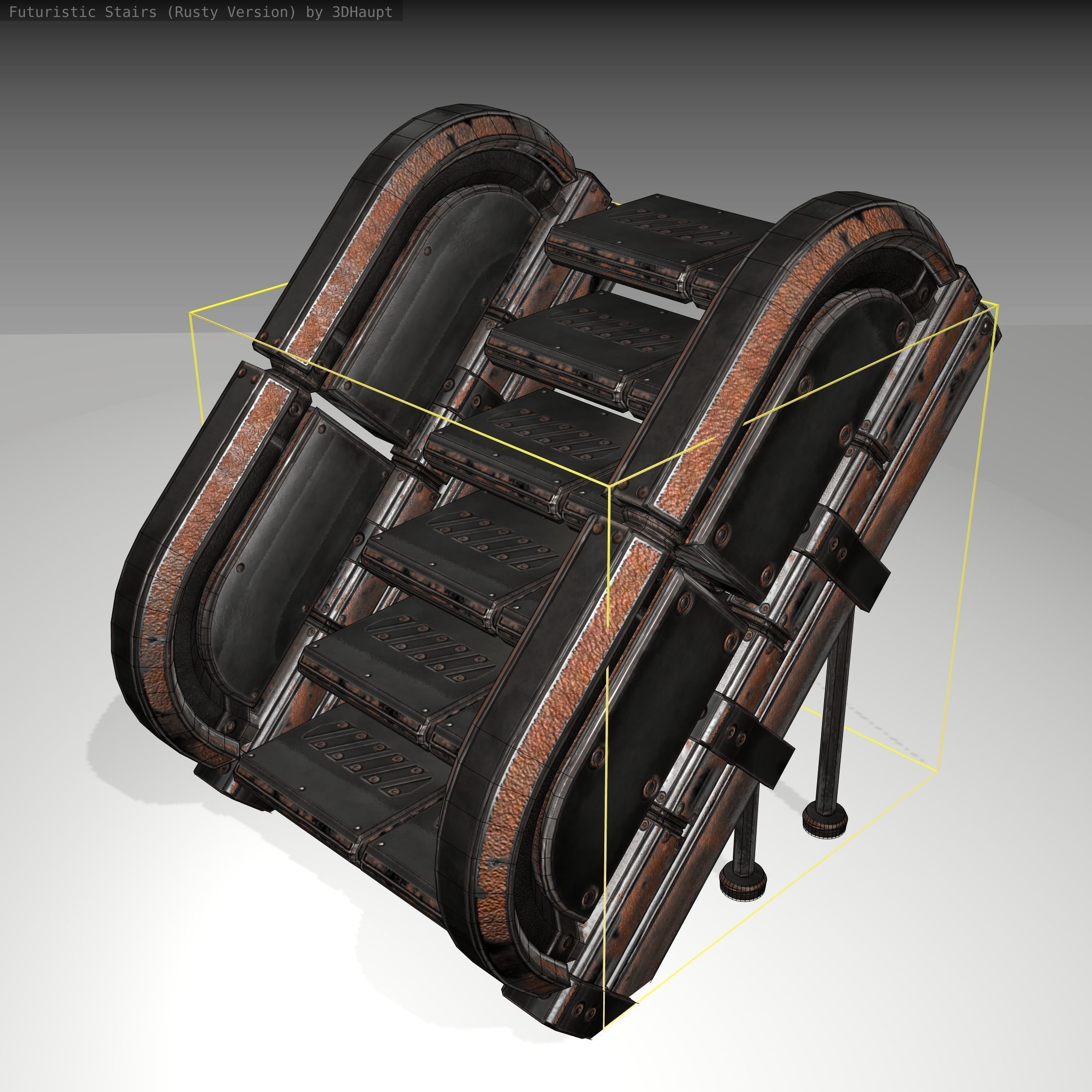 Futuristic Stairs - 32 - Rusty Textures Low-poly 3D model_7
