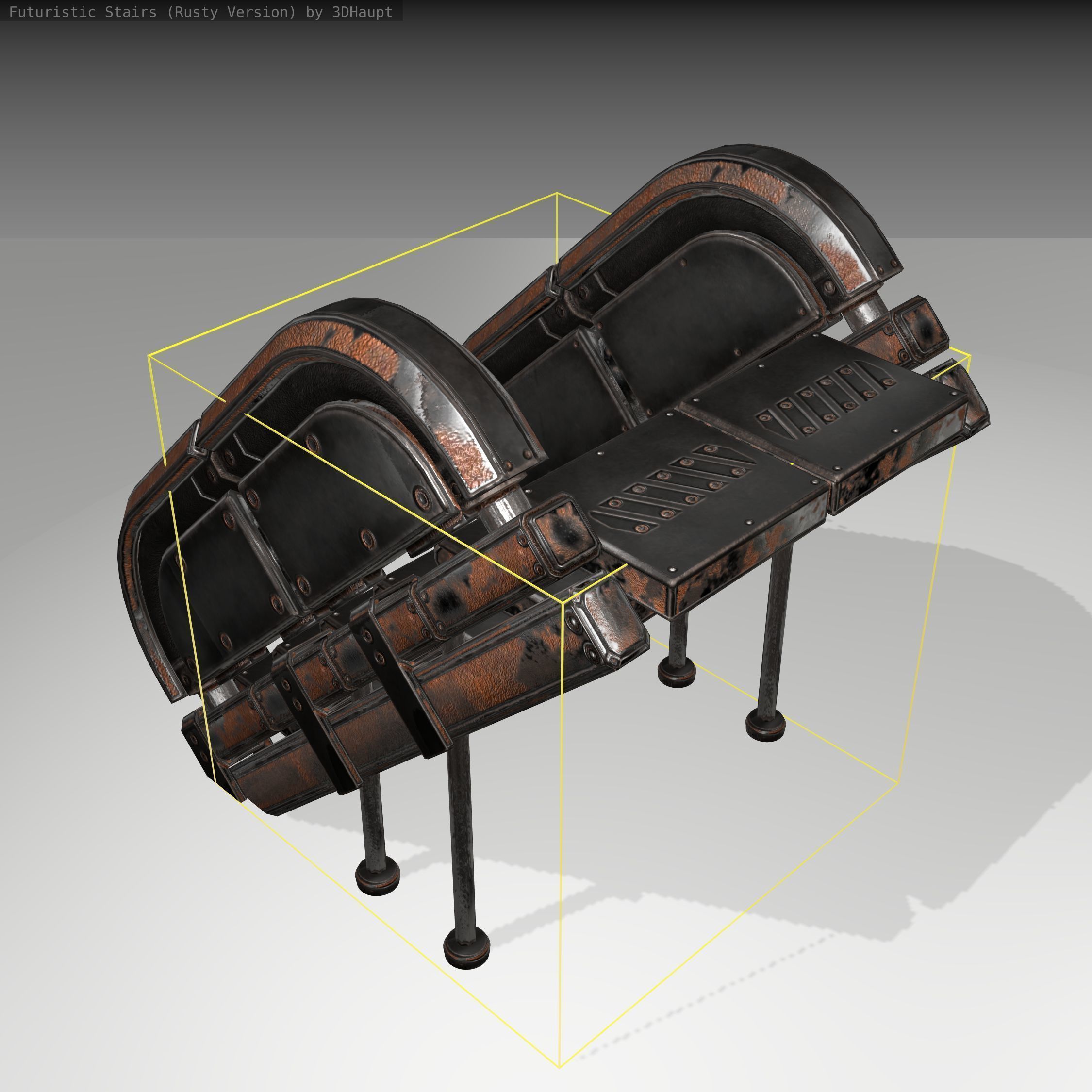 Futuristic Stairs - 32 - Rusty Textures Low-poly 3D model_1