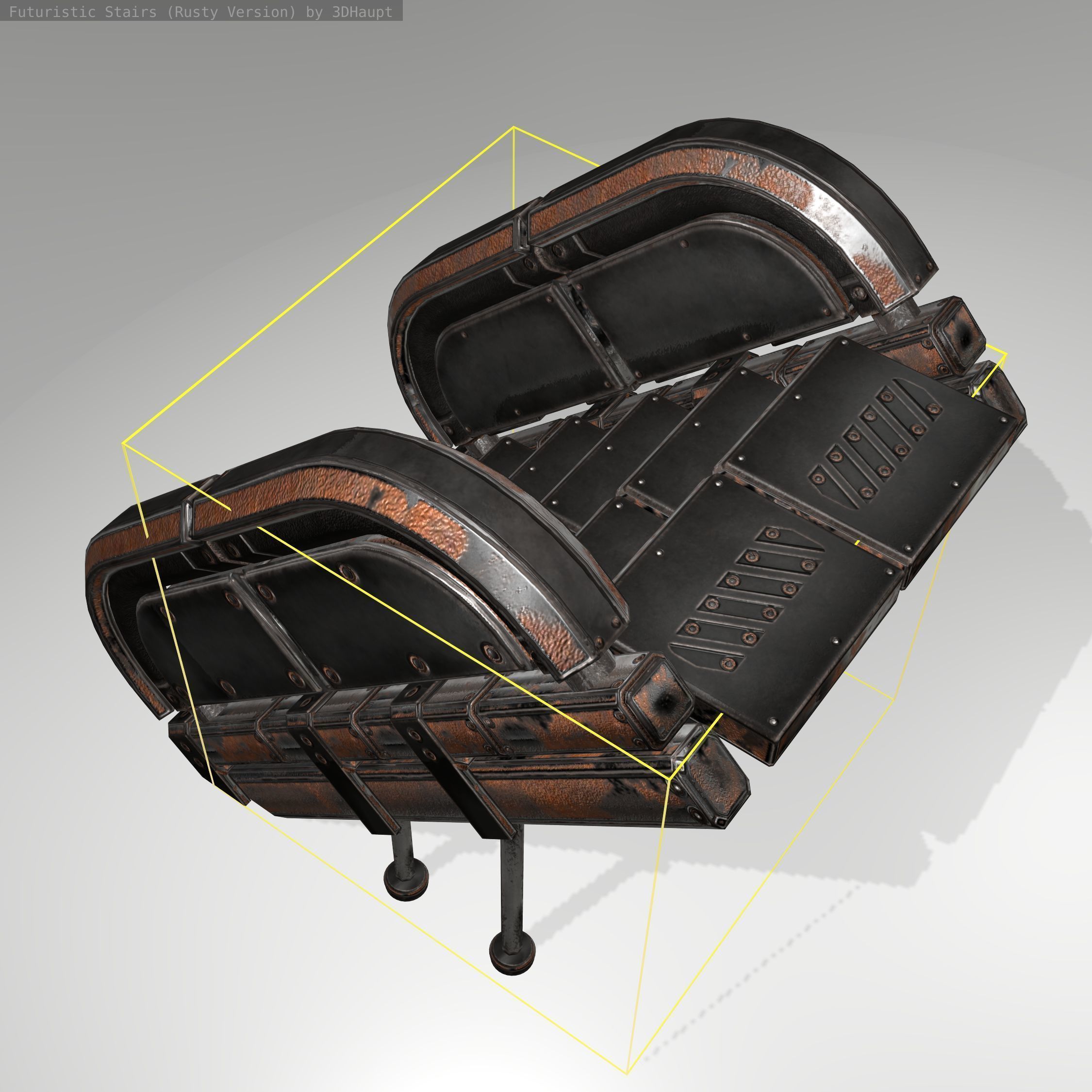 Futuristic Stairs - 32 - Rusty Textures Low-poly 3D model_16