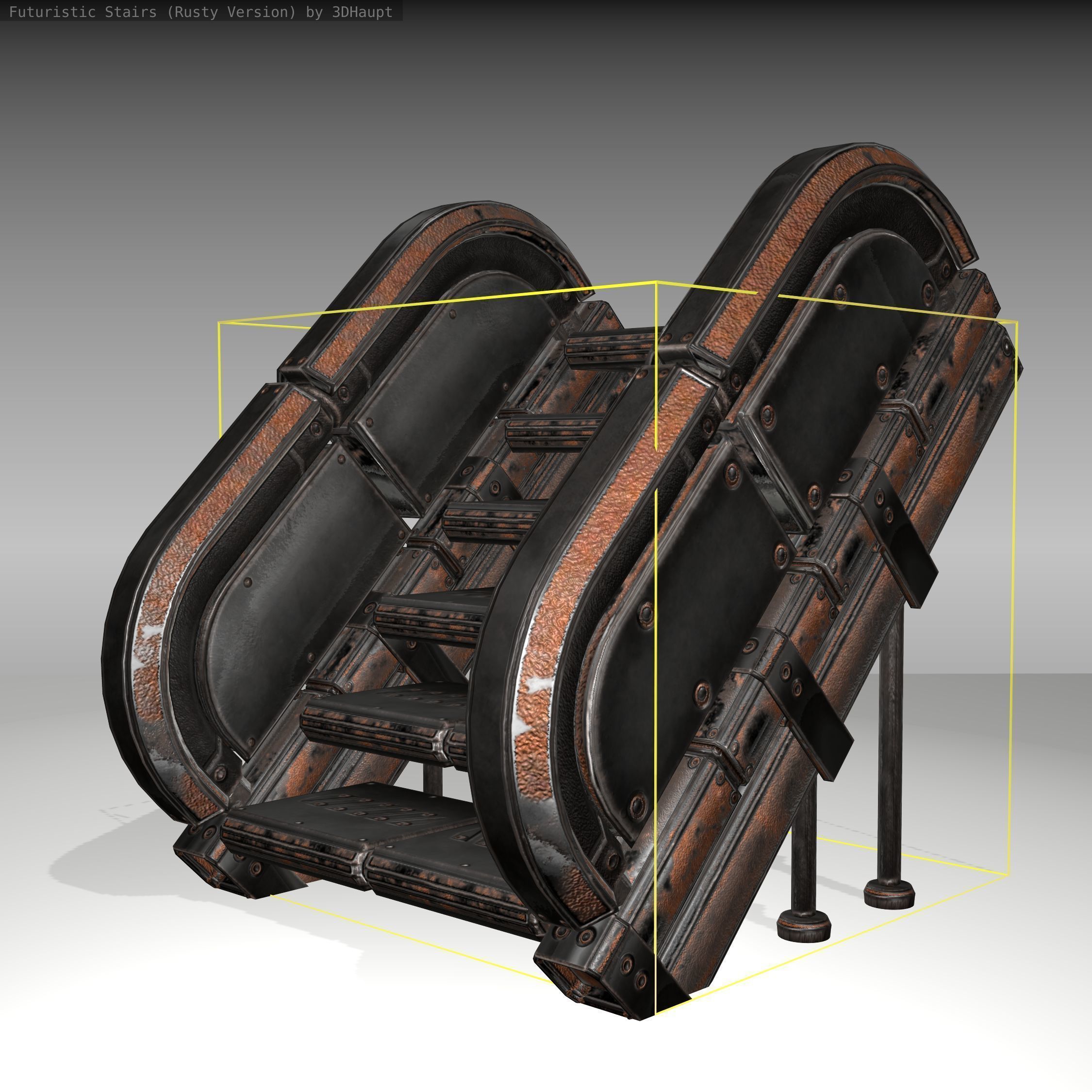Futuristic Stairs - 32 - Rusty Textures Low-poly 3D model_8