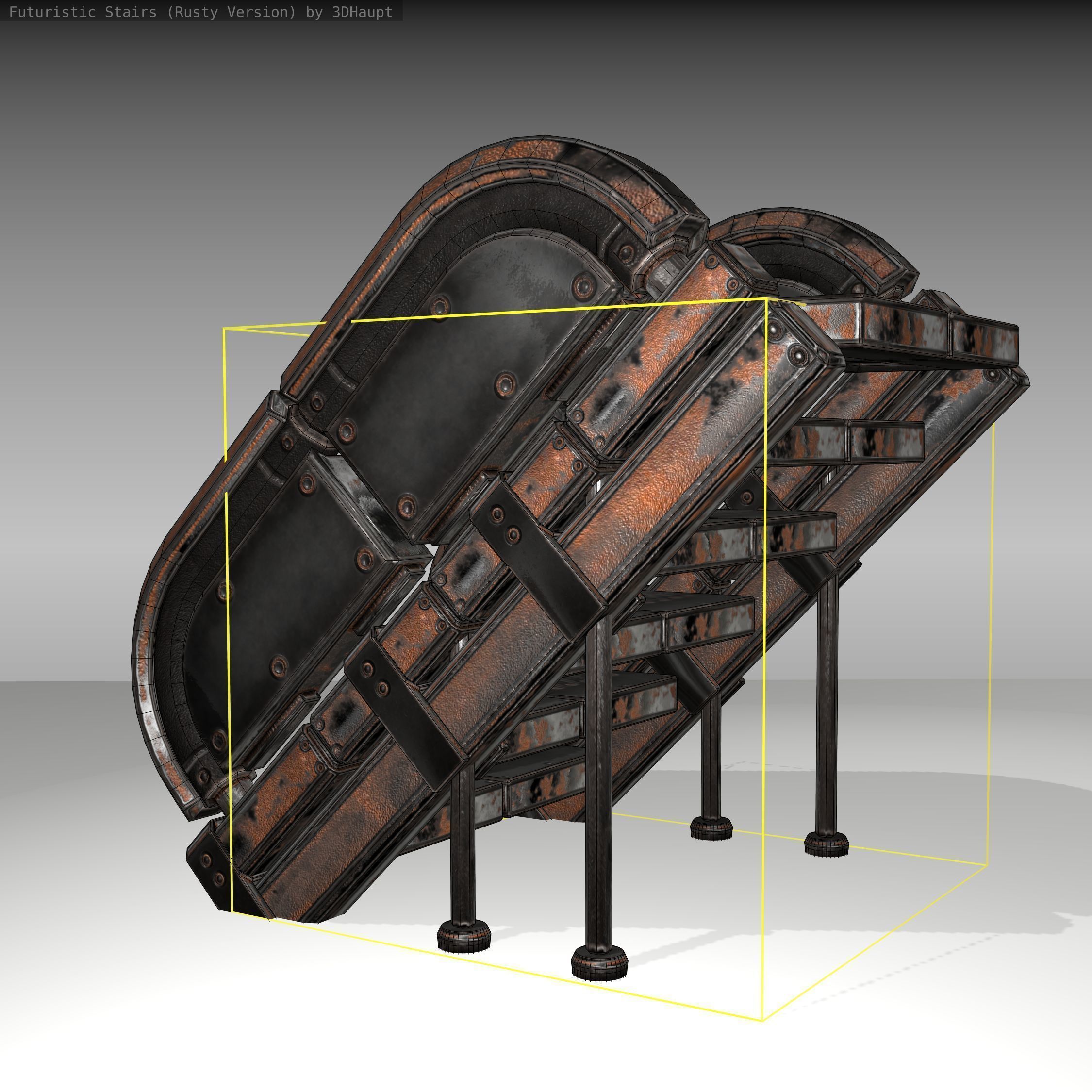 Futuristic Stairs - 32 - Rusty Textures Low-poly 3D model_9