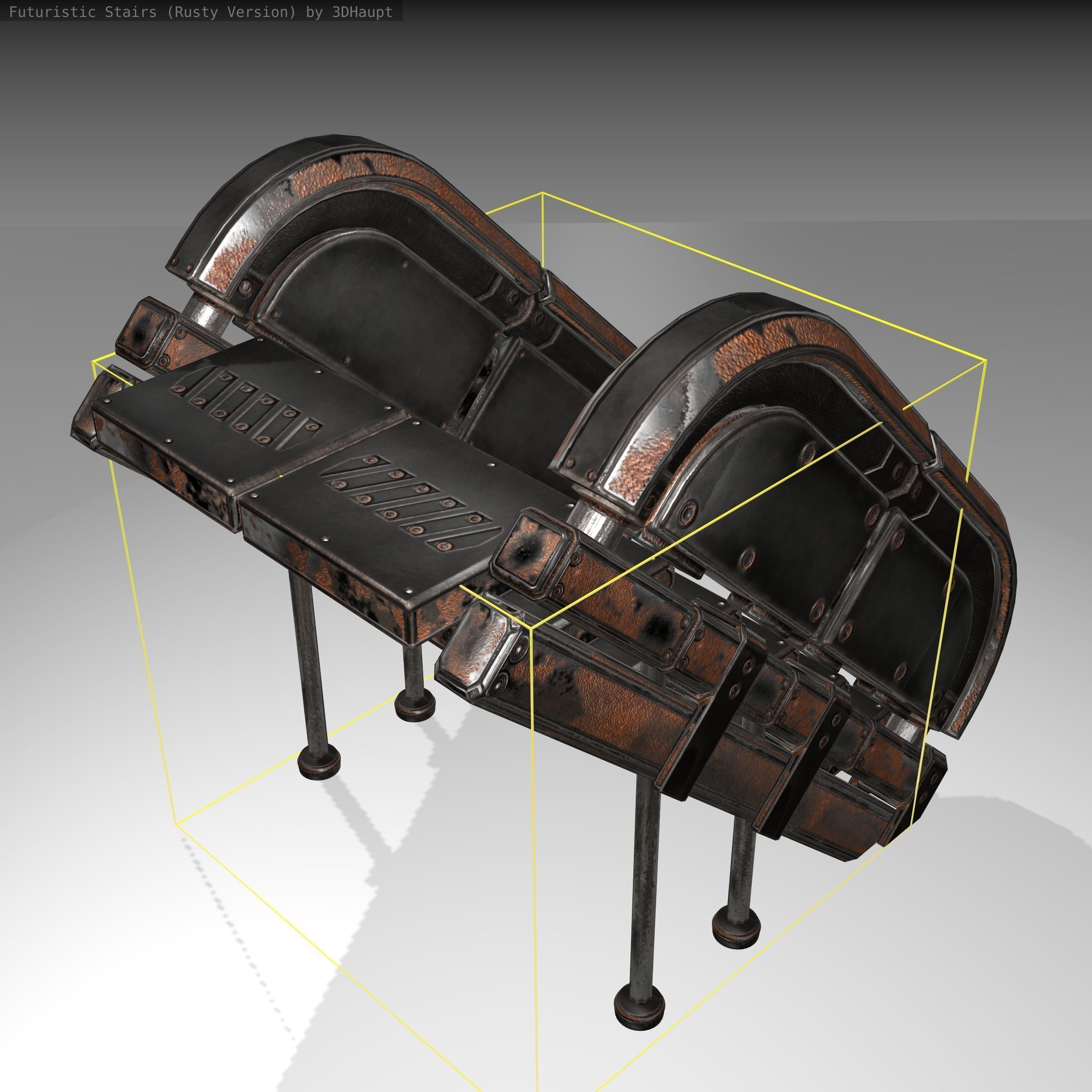 Futuristic Stairs - 32 - Rusty Textures Low-poly 3D model_3