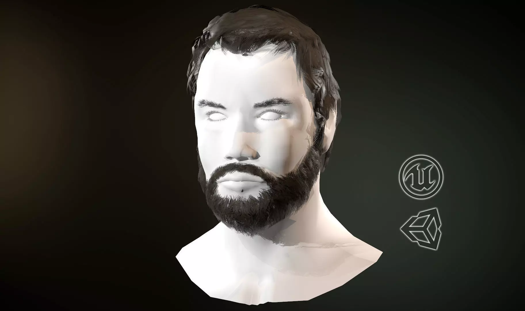 Hair and Beard Cards Man Low-poly 3D model_0