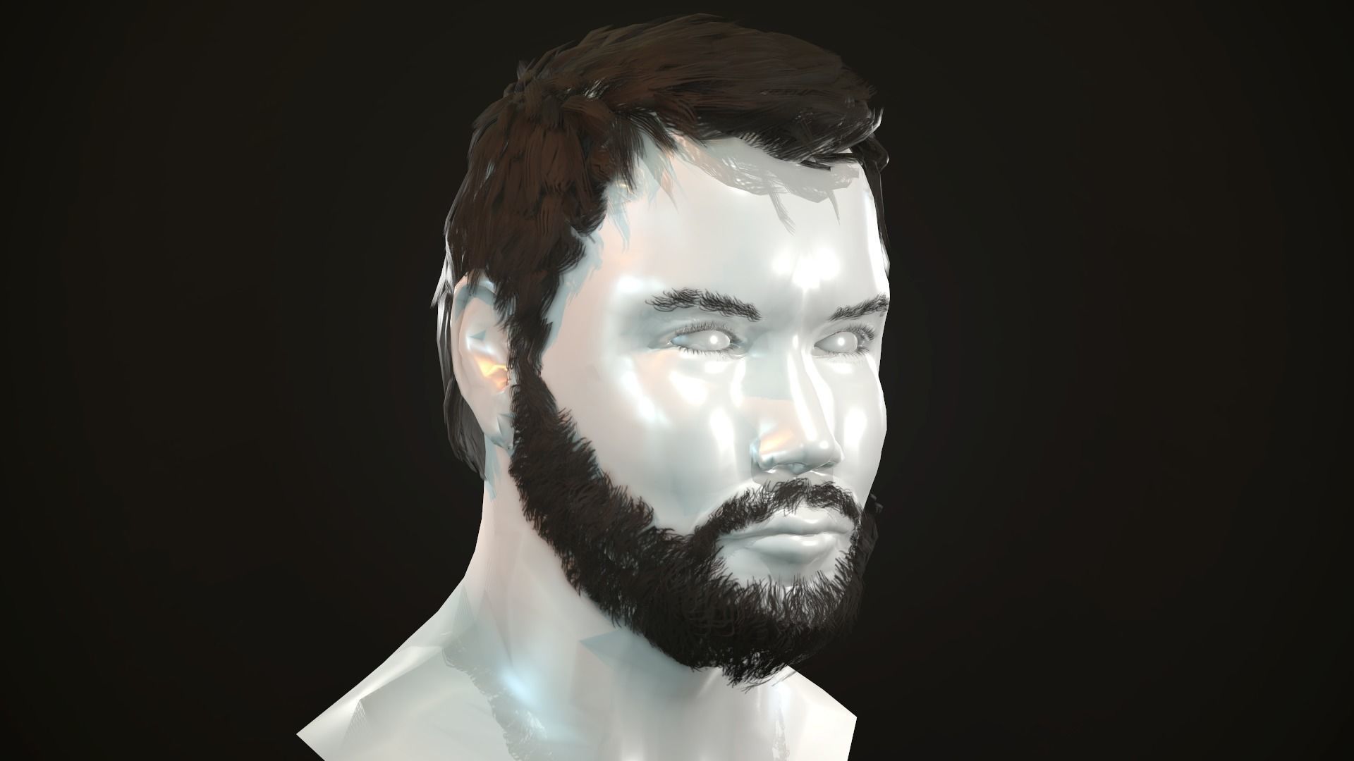 Hair and Beard Cards Man Low-poly 3D model_6