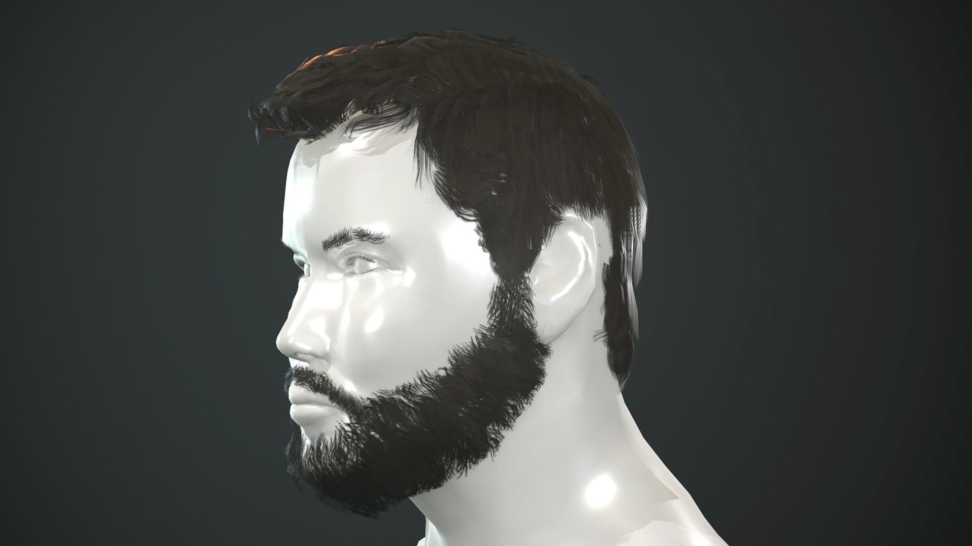 Hair and Beard Cards Man Low-poly 3D model_9