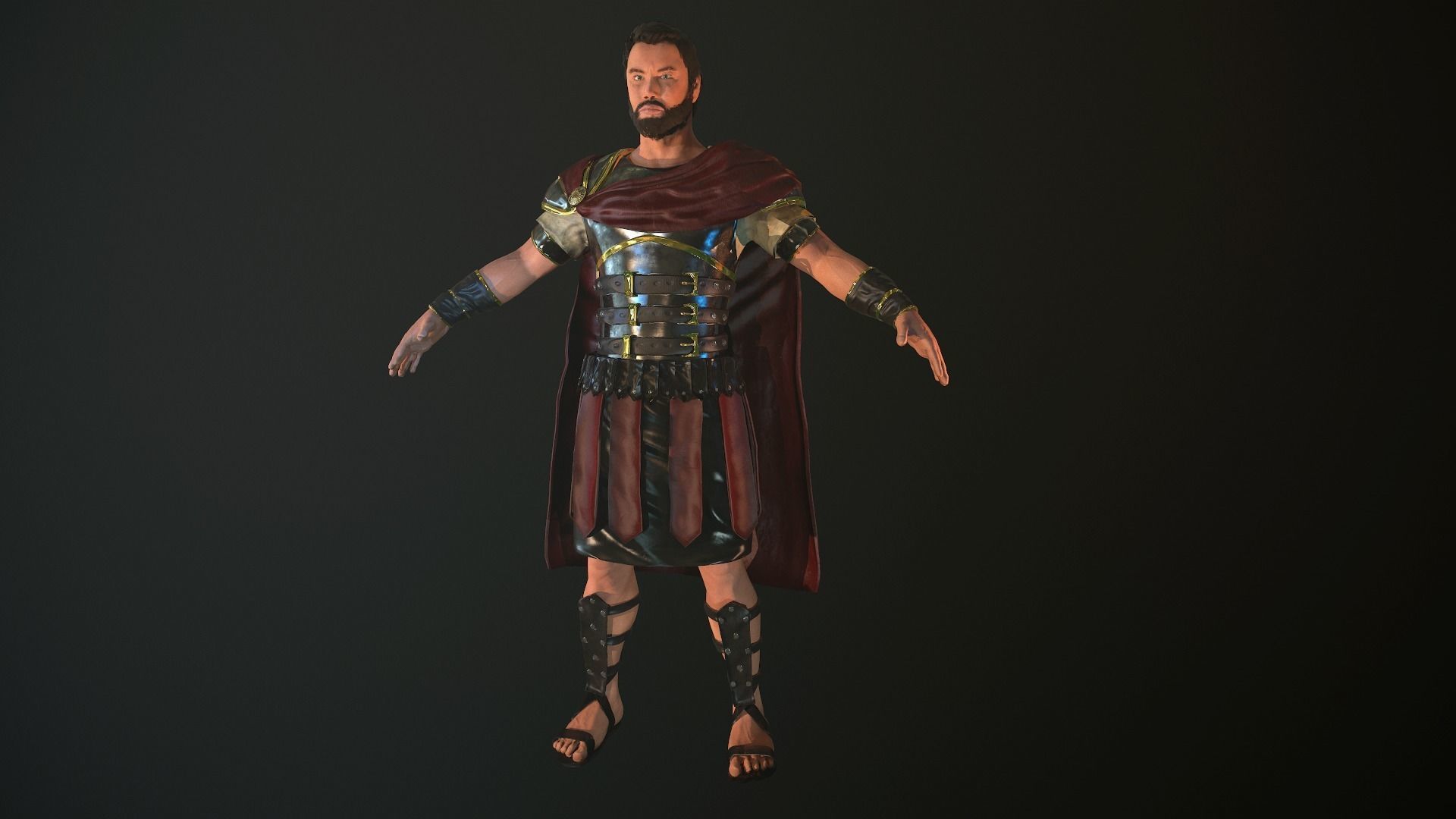 Roman Soldier With Beard Rigged Low-poly 3D model_4