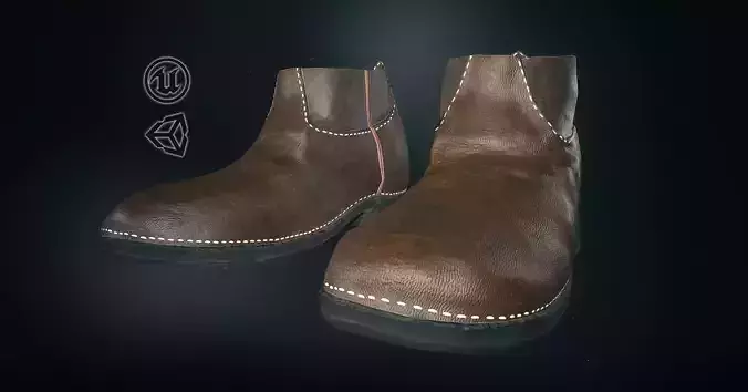 Brown Leather Boots 1 Low-poly 3D model