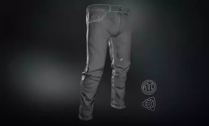 Gray Jeans Pants Low-poly 3D model