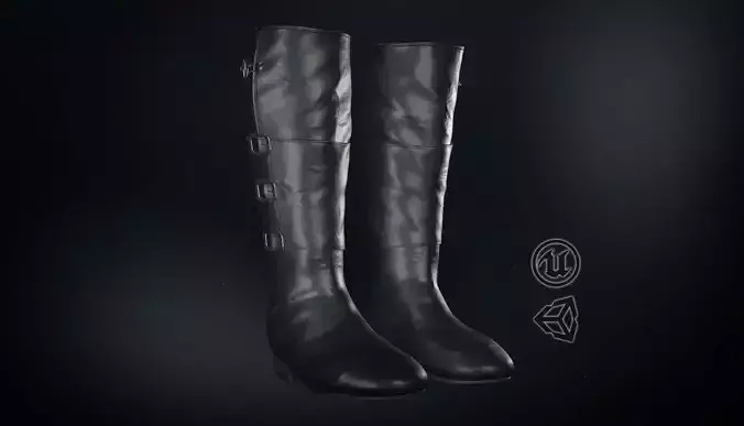 Black Leather Boots 2 Low-poly 3D model