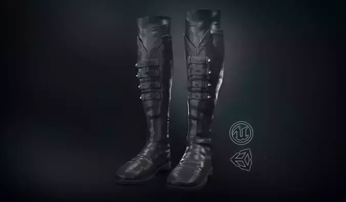 Black Leather Boots 3 Low-poly 3D model