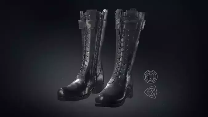 Black Leather Boots 1 Low-poly 3D model