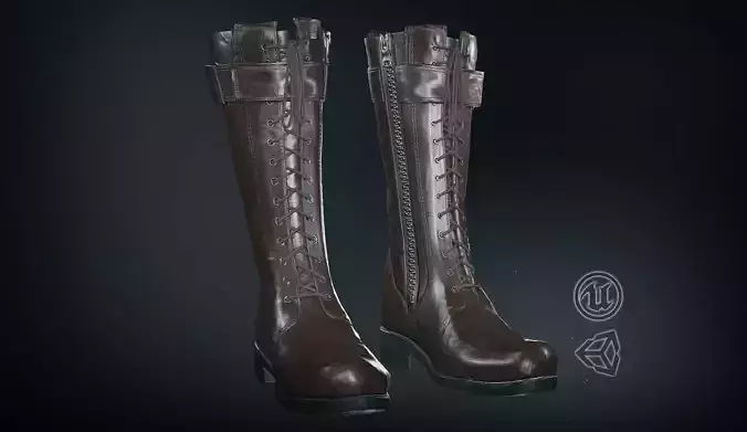 Brown Leather Boots 2 Low-poly 3D model