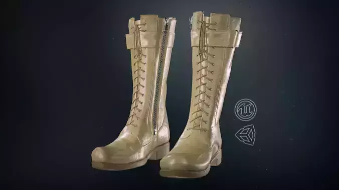 Camel Leather Boot  Low-poly 3D model