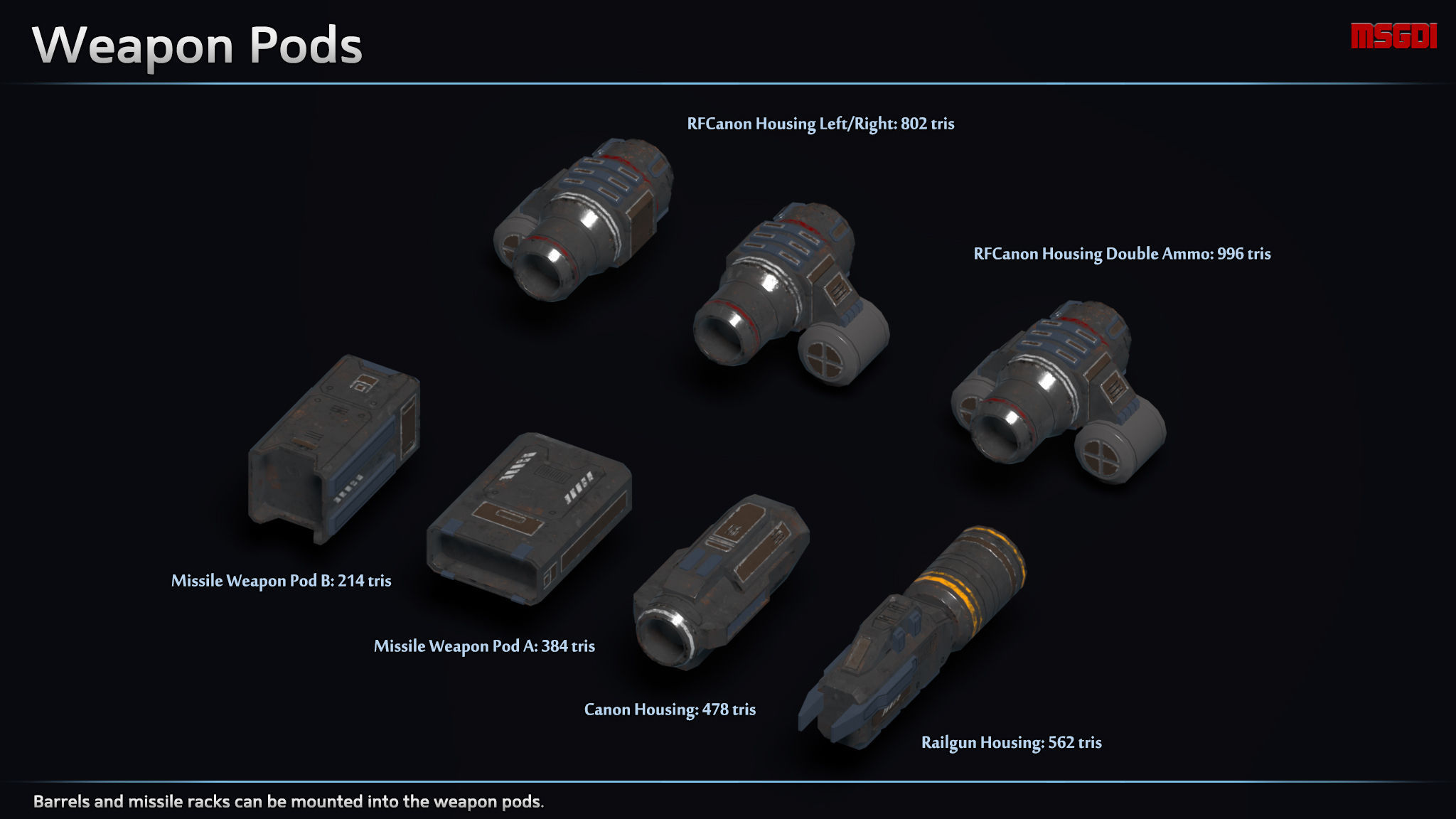 Modular Mech Weapons Low-poly 3D model_9