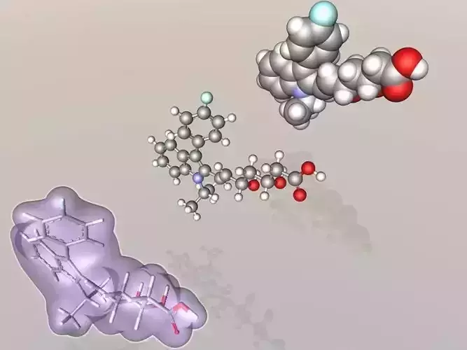 Fluvastatin molecule 3D model