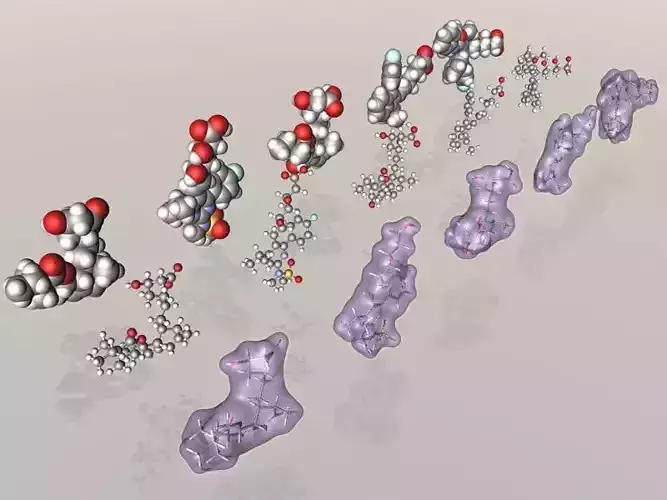 Collection of statin drug molecules 3D model