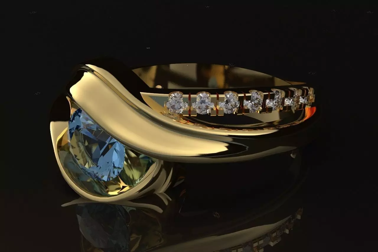 Ring with diamonds 9 3D print model_0