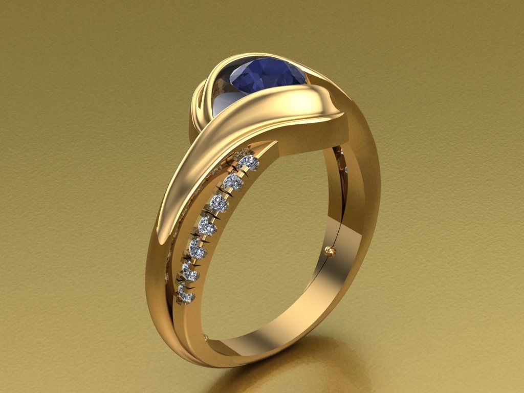 Ring with diamonds 9 3D print model_1