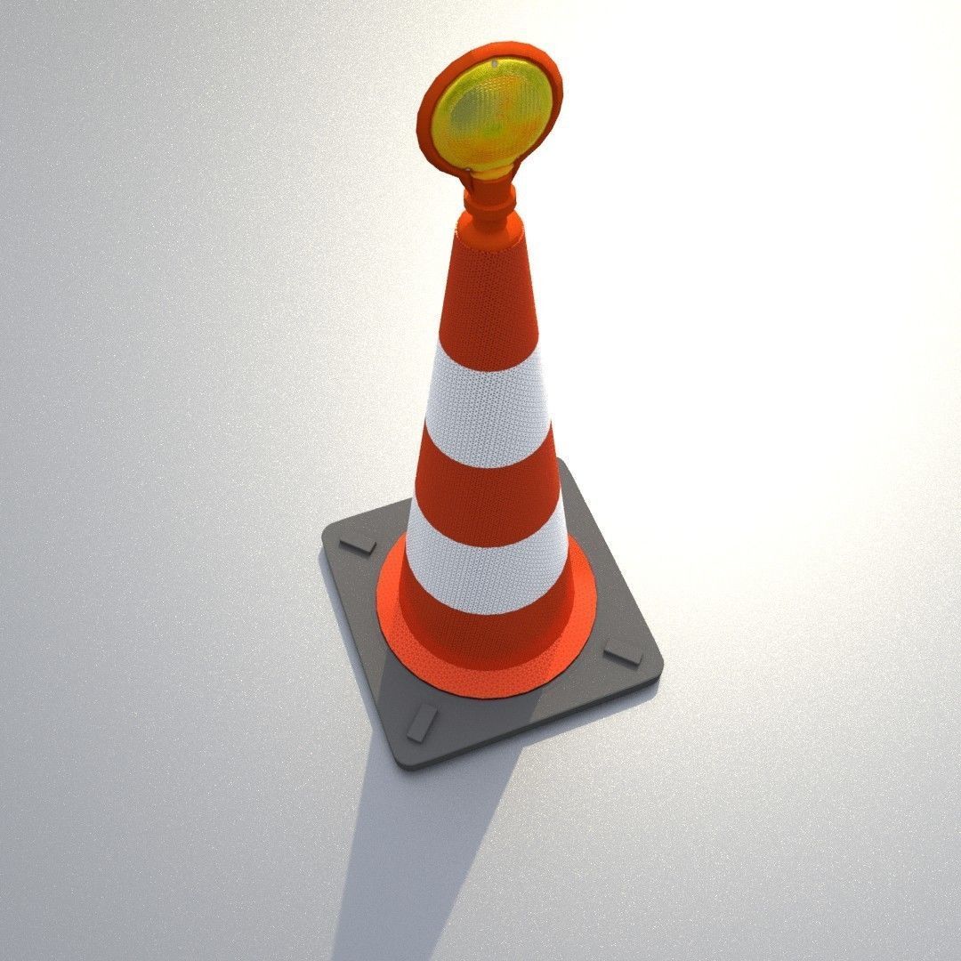 Traffic Cone with Construction Lamp 1000 mm Low-poly 3D model_36