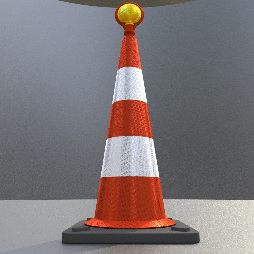 Traffic Cone with Construction Lamp 1000 mm Low-poly 3D model_20