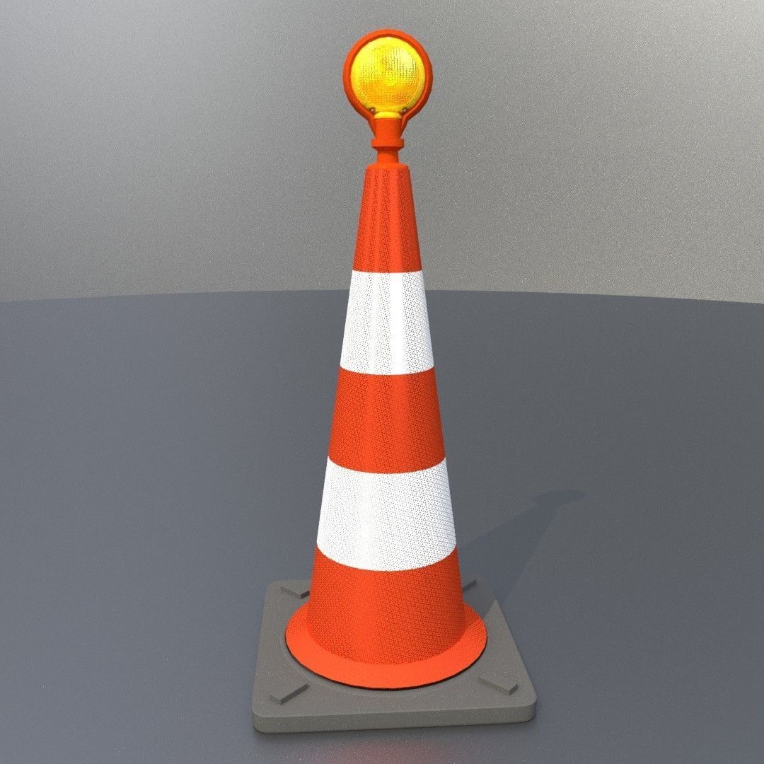 Traffic Cone with Construction Lamp 1000 mm Low-poly 3D model_12