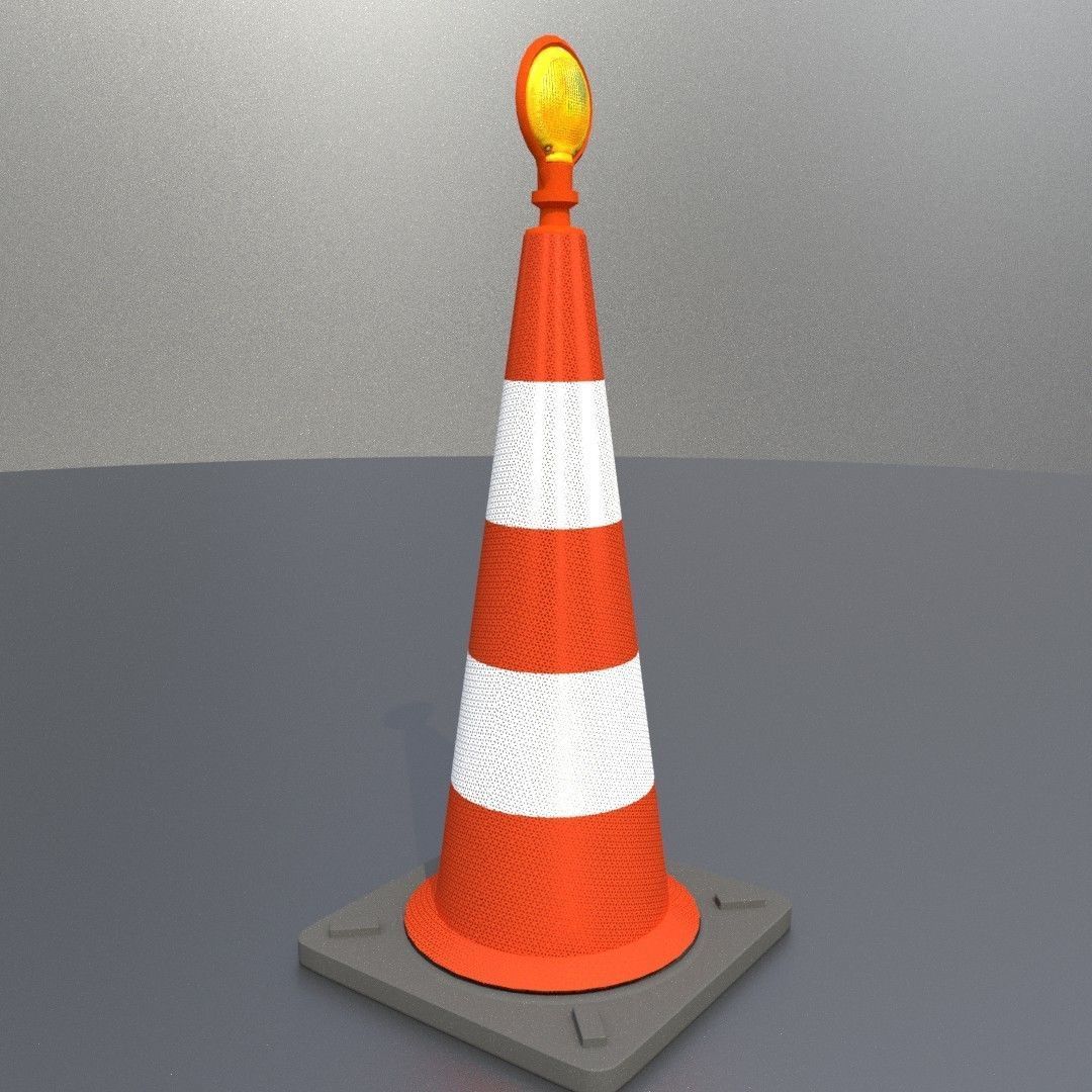 Traffic Cone with Construction Lamp 1000 mm Low-poly 3D model_10