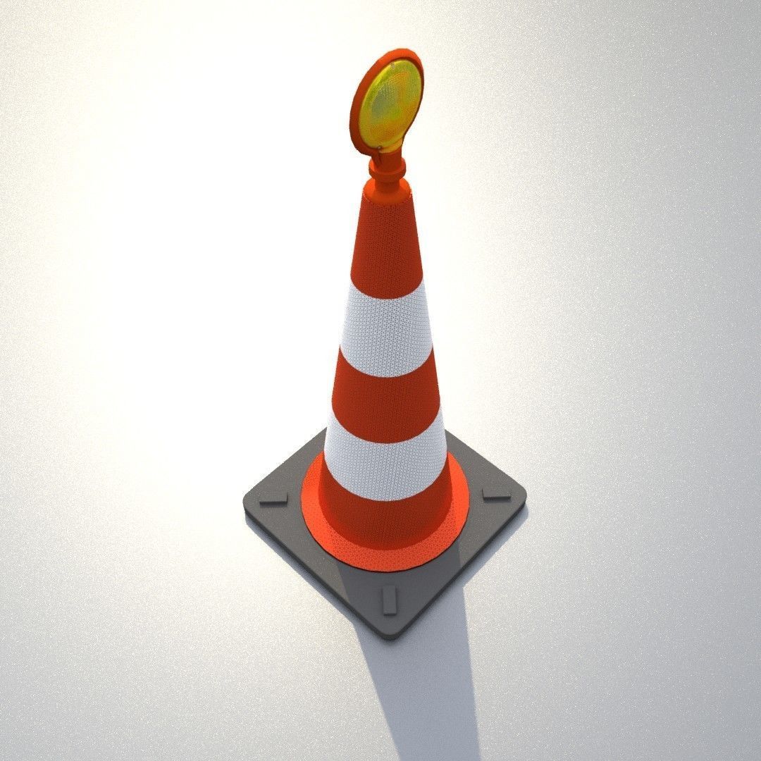 Traffic Cone with Construction Lamp 1000 mm Low-poly 3D model_34