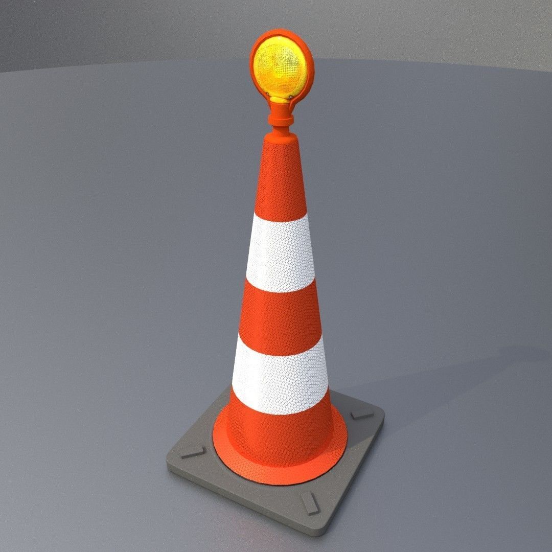Traffic Cone with Construction Lamp 1000 mm Low-poly 3D model_29