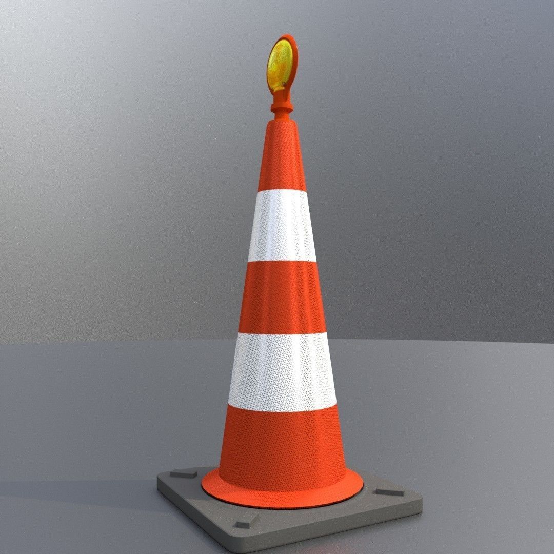 Traffic Cone with Construction Lamp 1000 mm Low-poly 3D model_23
