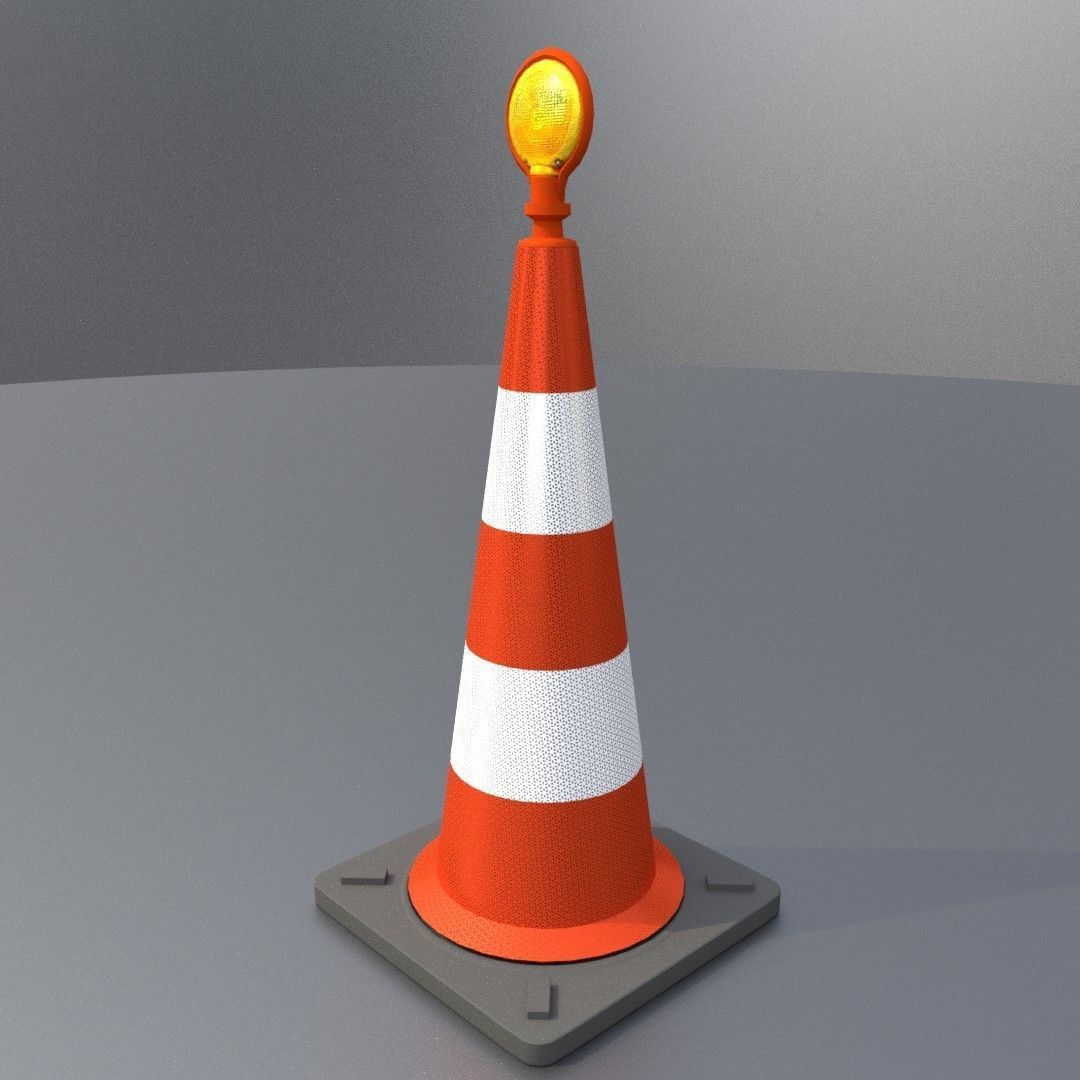 Traffic Cone with Construction Lamp 1000 mm Low-poly 3D model_14
